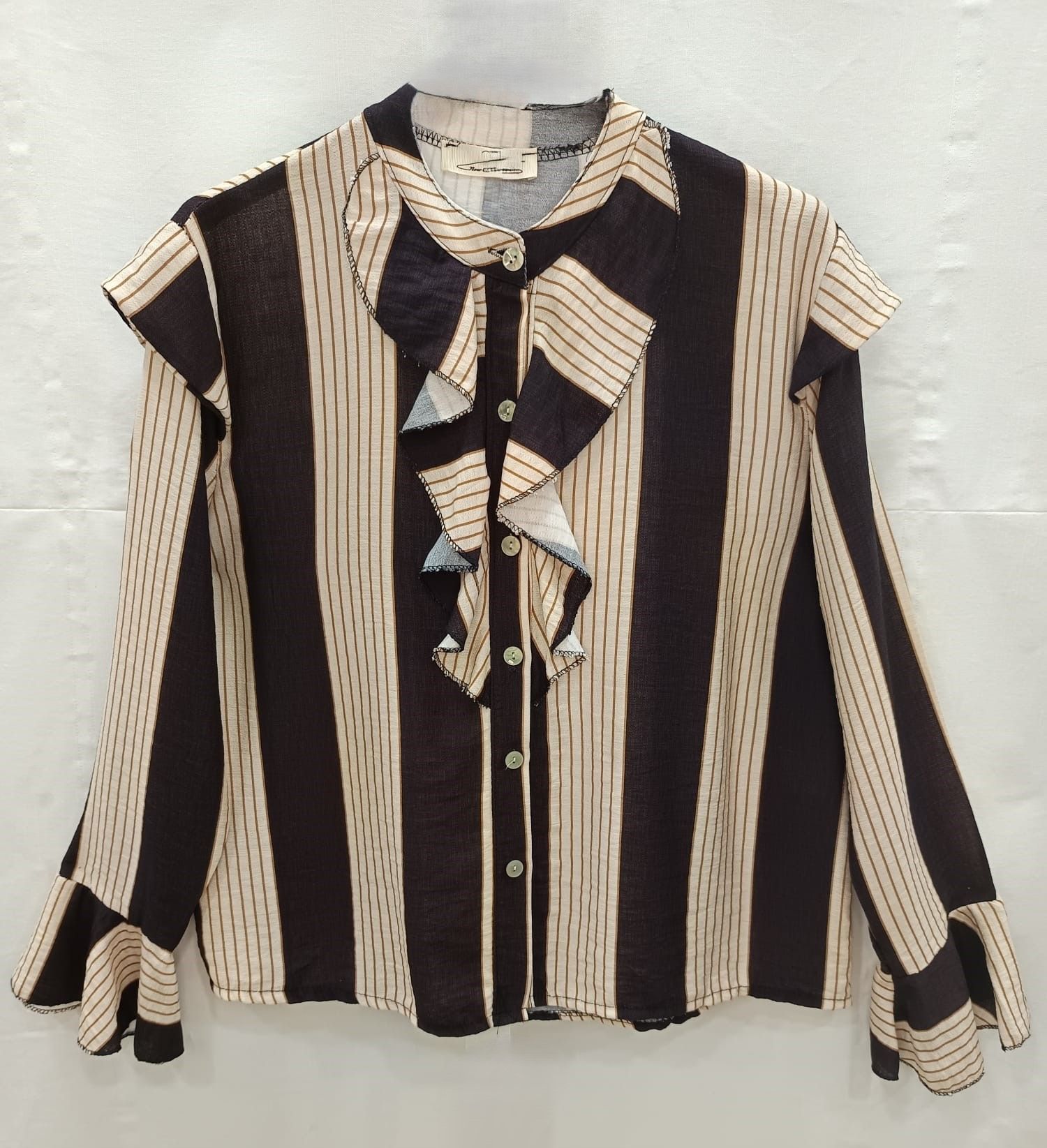Blusa de rayas con volantes en cascada y manga larga - Imagen 5