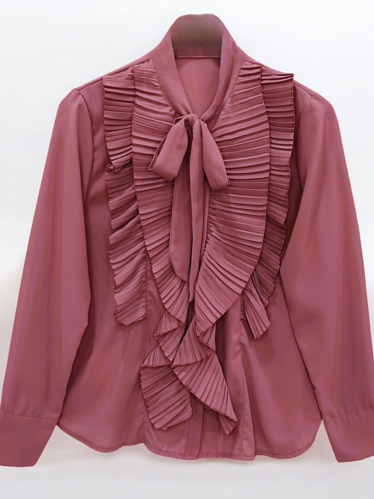 Blusa fluida de chorreras y lazada al cuello mujer