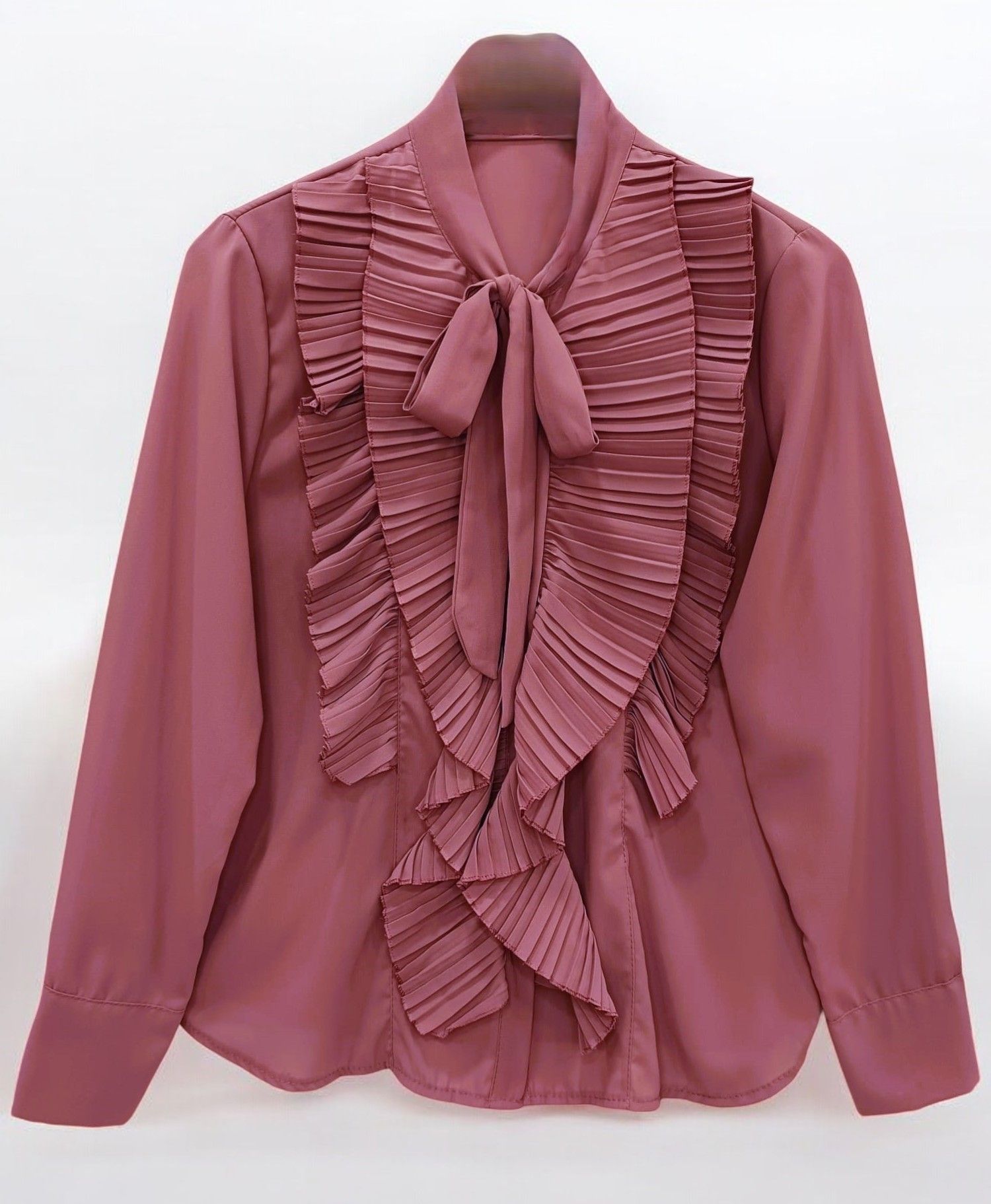 Blusa fluida de chorreras y lazada al cuello mujer
