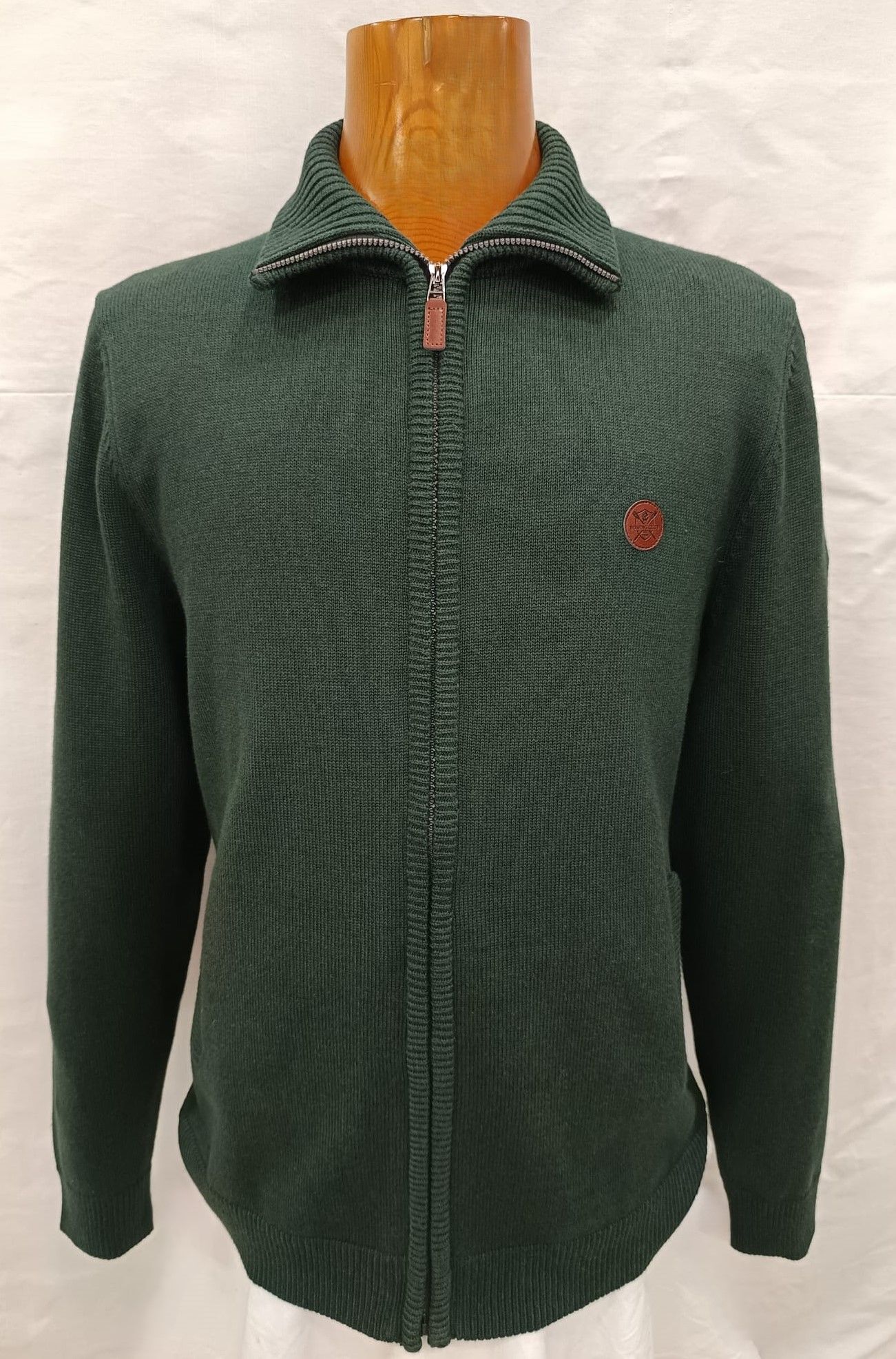 Cárdigan algodón grueso con cremallera y cuello polo verde hombre