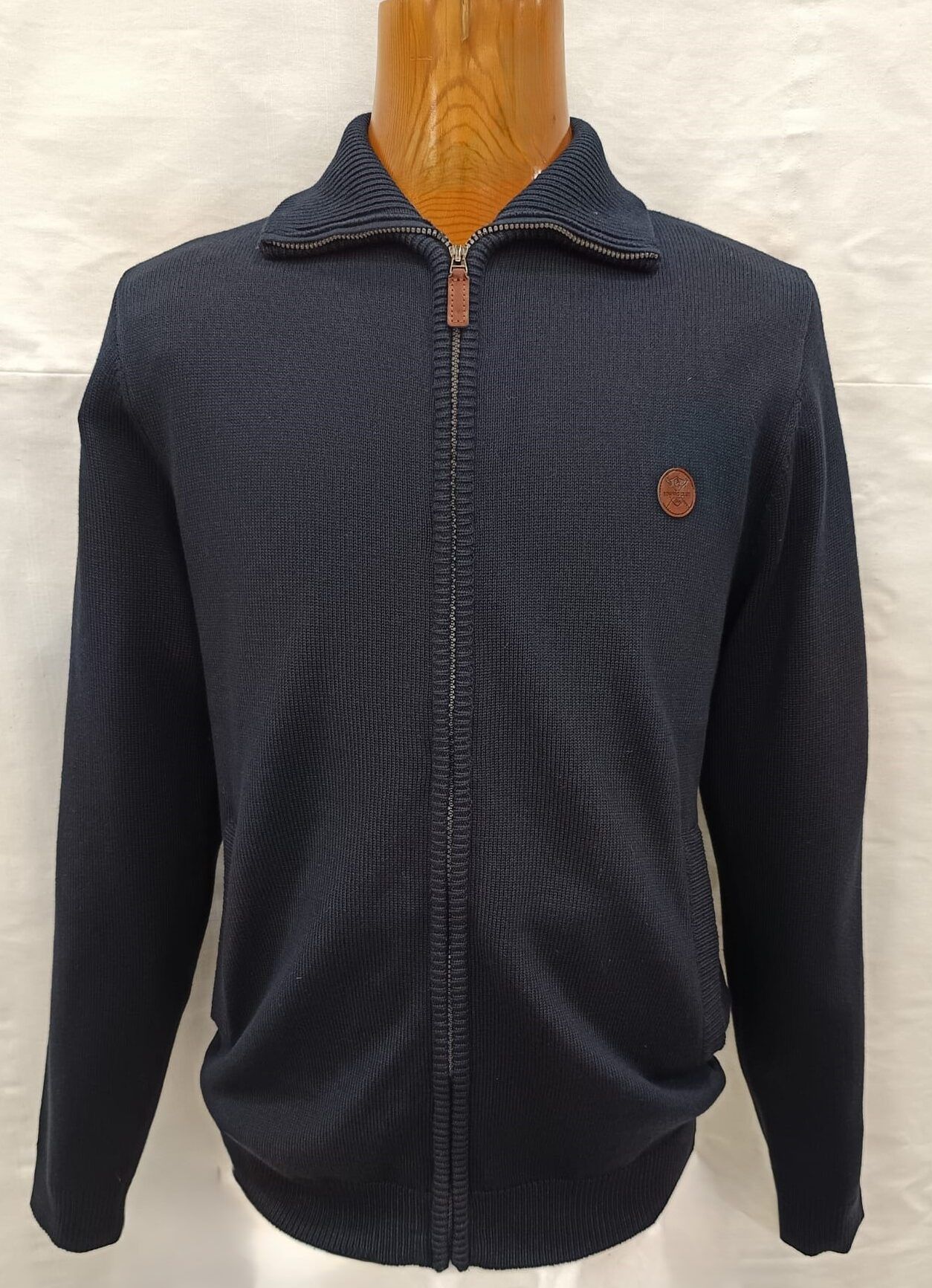 Cárdigan algodón grueso con cremallera y cuello polo marino hombre