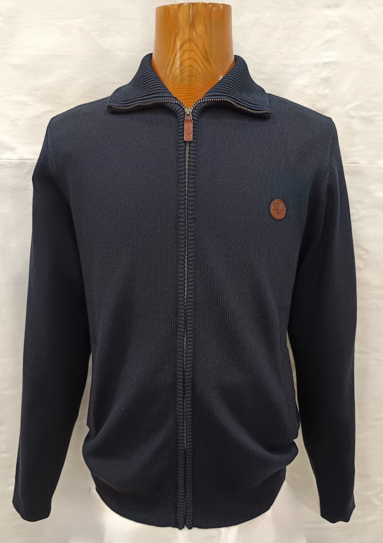 Cárdigan algodón grueso con cremallera y cuello polo marino hombre