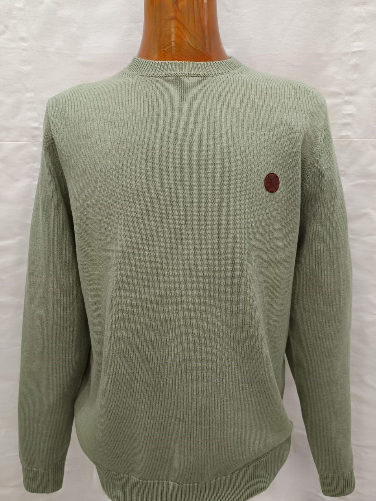 Jersey algodón cuello caja verde hombre