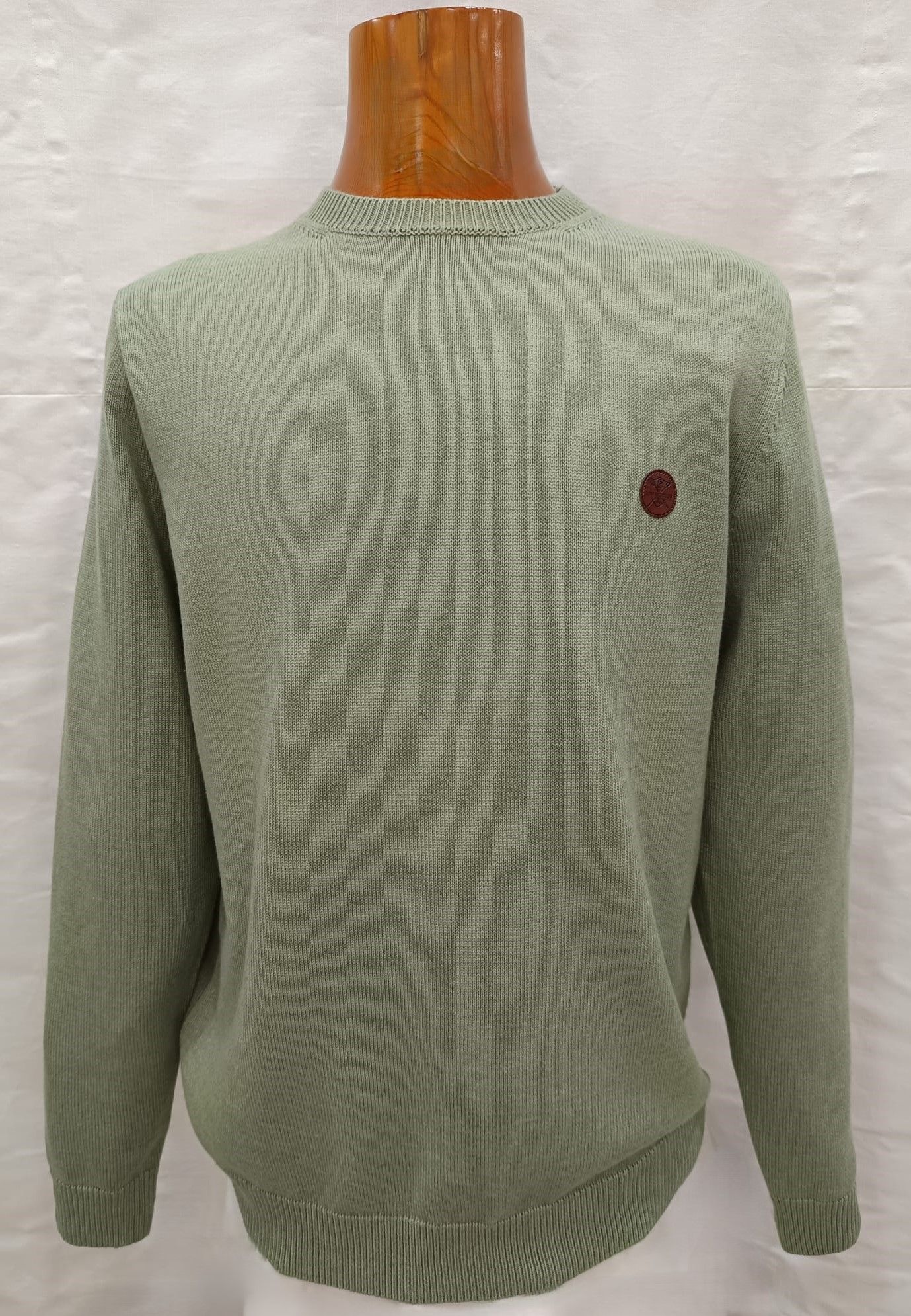 Jersey algodón cuello caja verde hombre