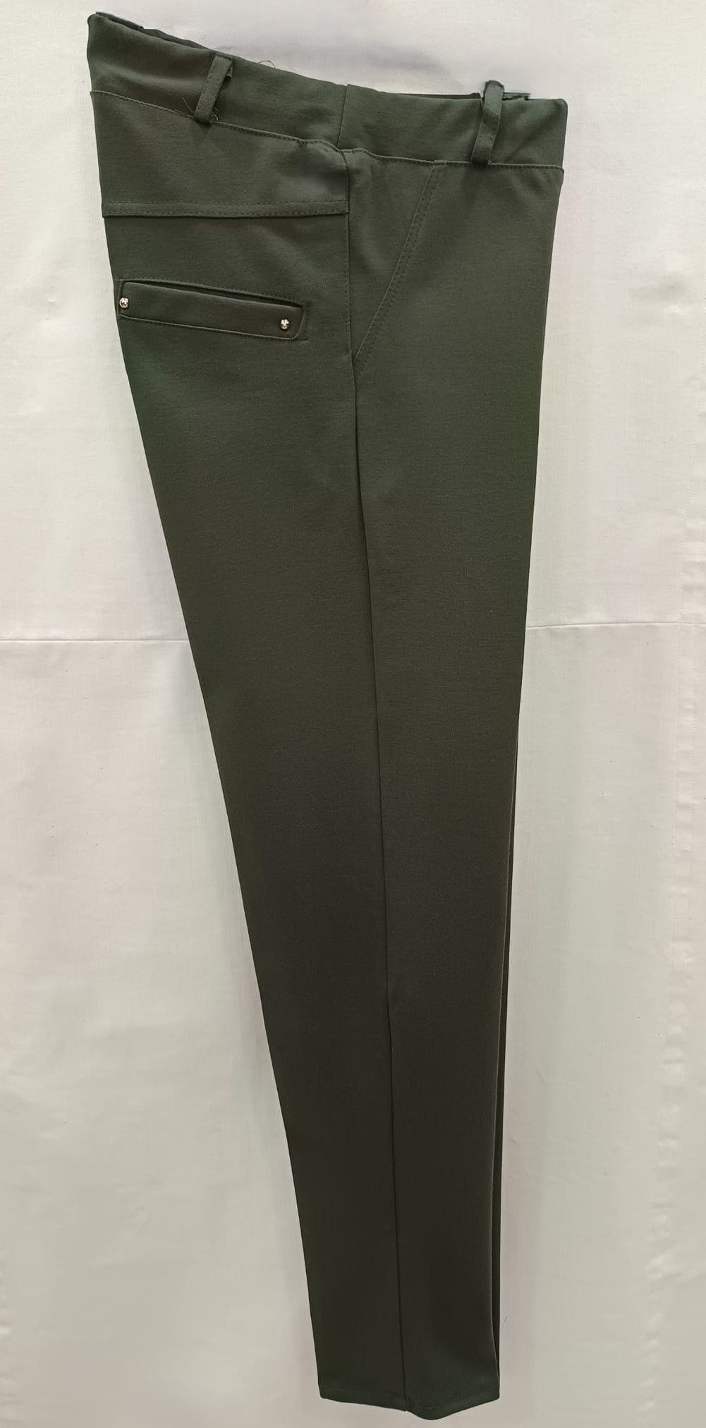 Pantalón de punto verde tiro alto corte chino mujer