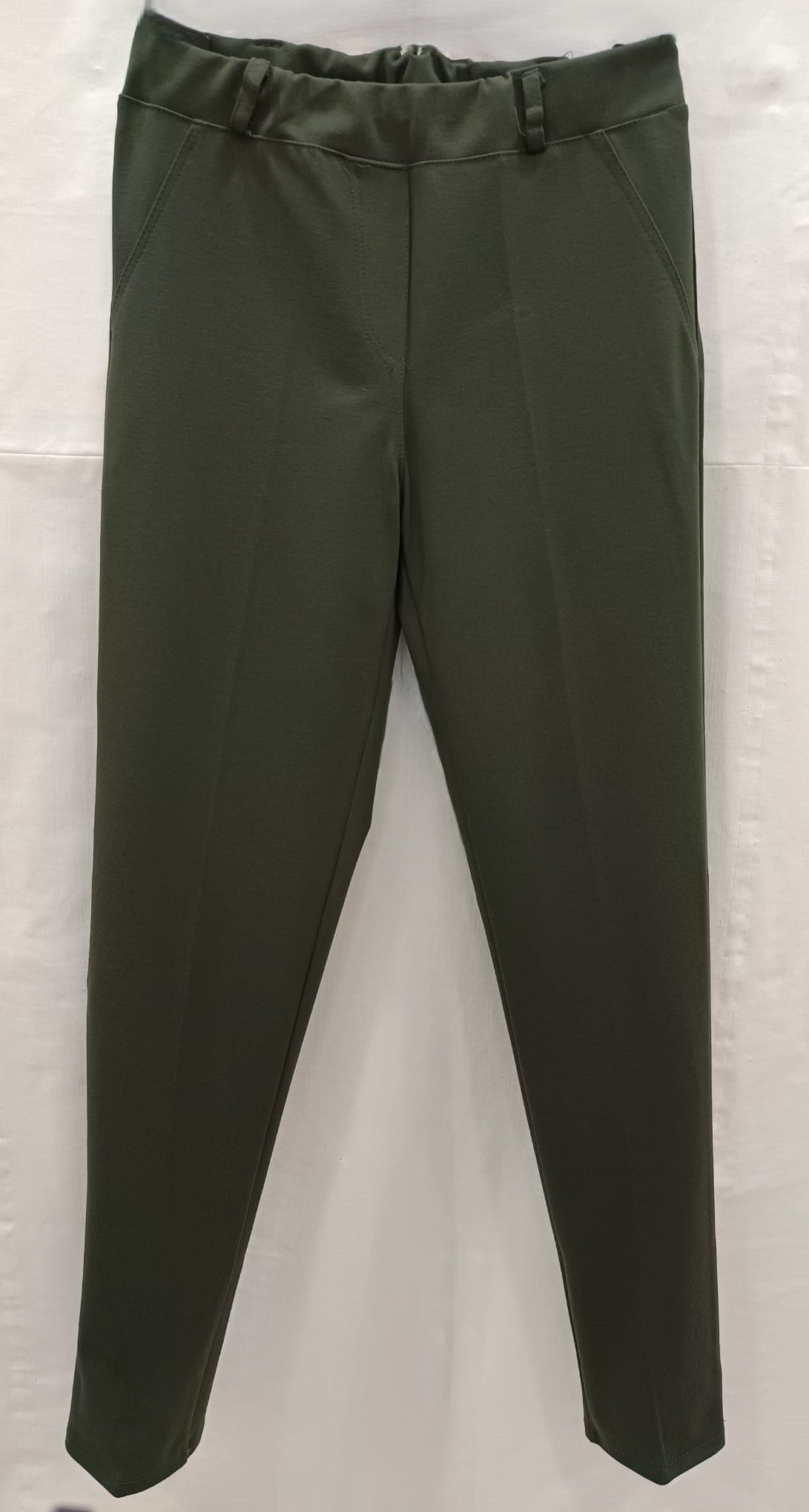 Pantalón de punto verde tiro alto corte chino mujer - Imagen 3