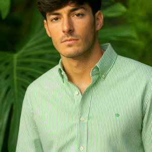 Camisa oxford de rayas verde100% algodón hombre