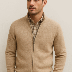 Cárdigan de algodón cuello alto y cremallera beige hombre