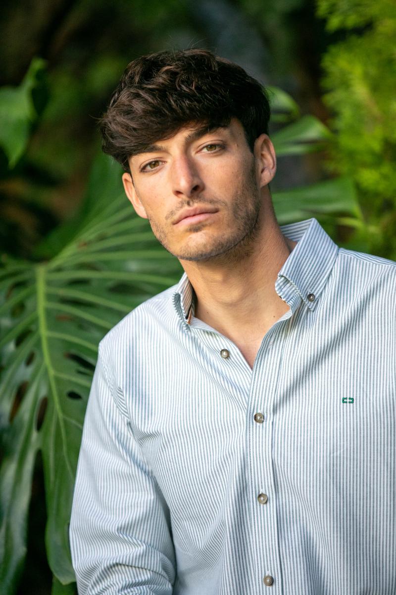 Camisa oxford de rayas azul 100% algodón hombre