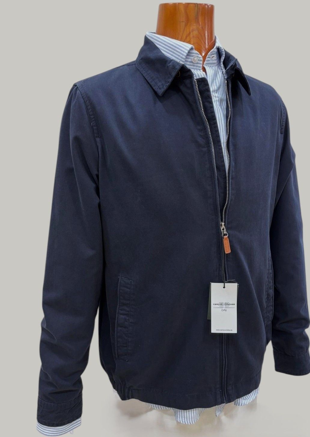 Chaqueta de algodón con cremallera azul marino para hombre
