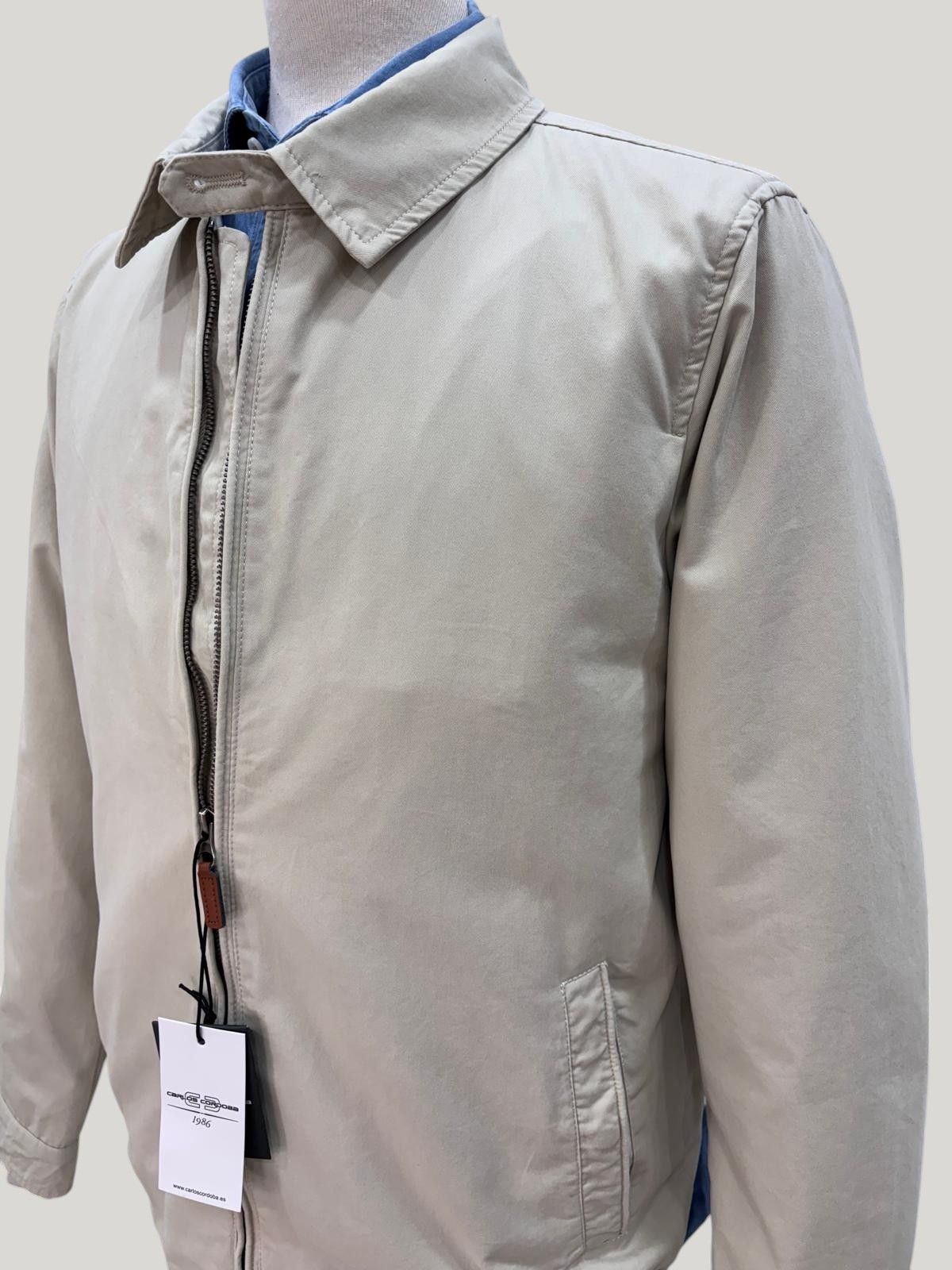 Chaqueta de algodón con cremallera beige para hombre - Imagen 4