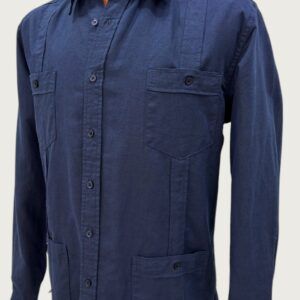 Camisa guayabera de algodón/lino marino para hombre