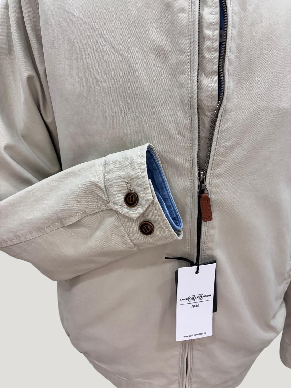Chaqueta de algodón con cremallera beige para hombre - Imagen 2