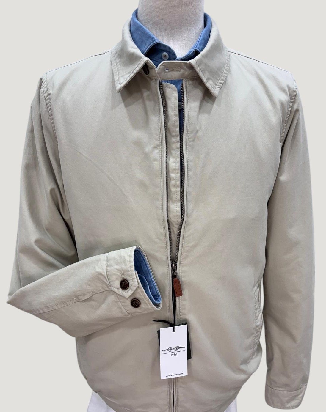 Chaqueta de algodón con cremallera beige para hombre