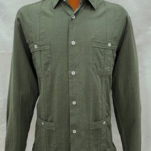 Camisa guayabera de algodón/lino verde hombre