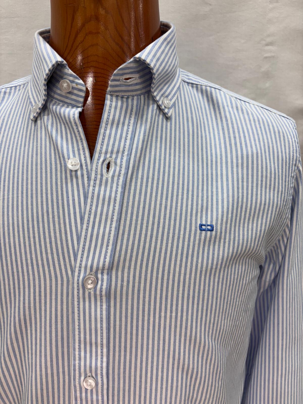 Camisa oxford de rayas azul 100% algodón hombre - Imagen 3