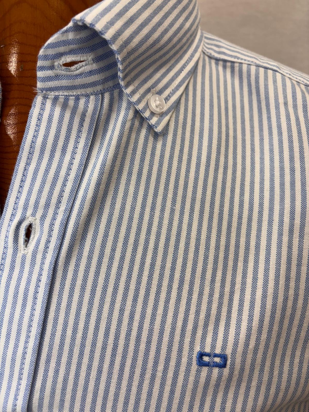 Camisa oxford de rayas azul 100% algodón hombre - Imagen 2