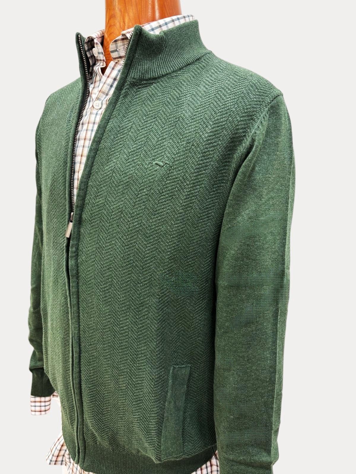 Cárdigan de algodón cuello alto y cremallera beige hombre - Imagen 4