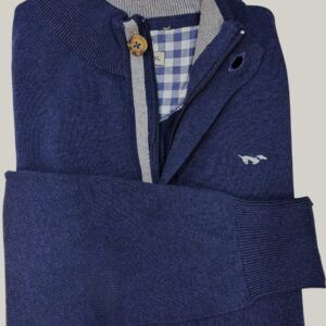 Jersey teckel de algodón media cremallera y botón azul hombre