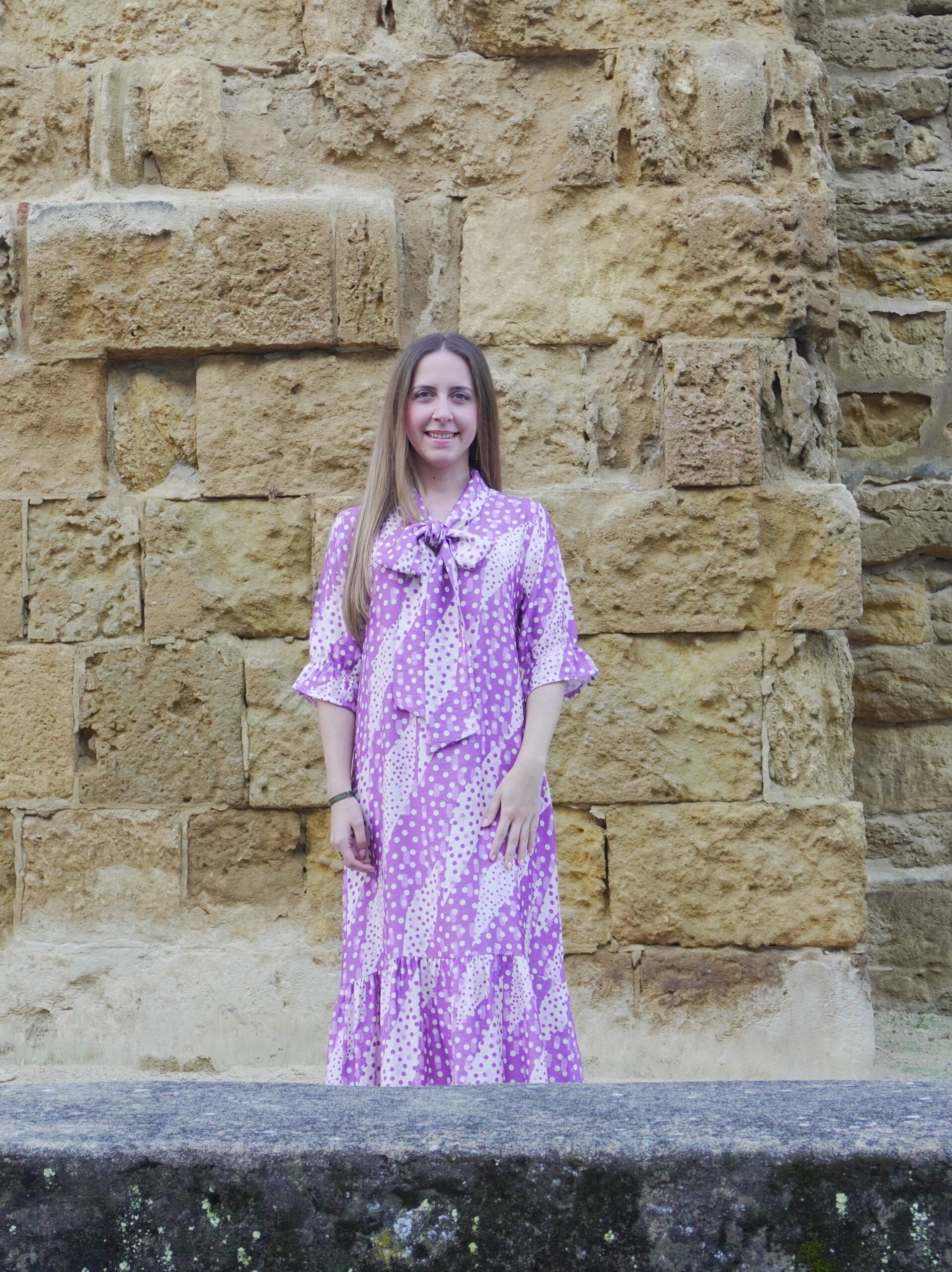 Vestido midi de lunares cuello lazo mujer - Imagen 3