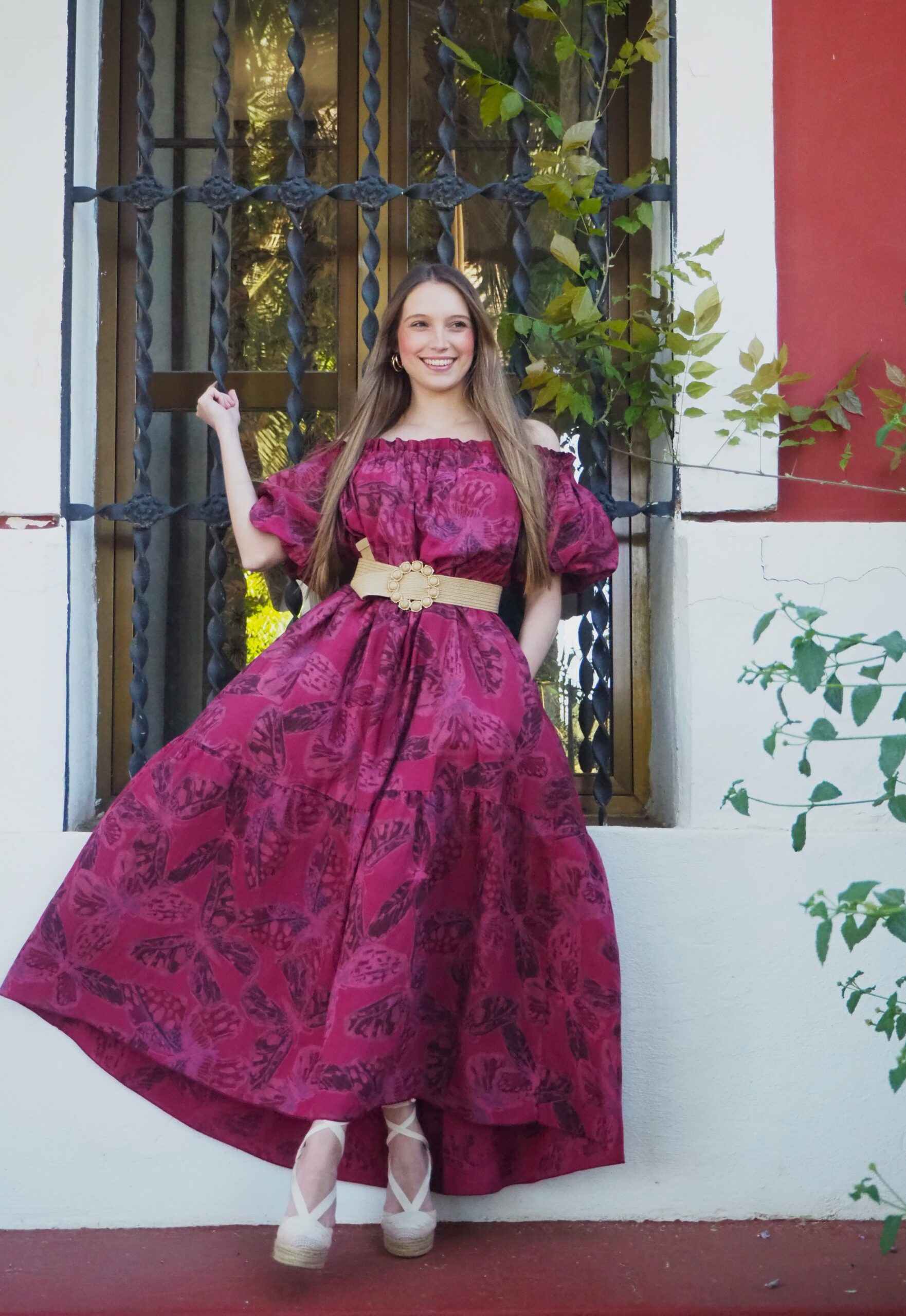 Vestido largo floral abullonado - Imagen 7