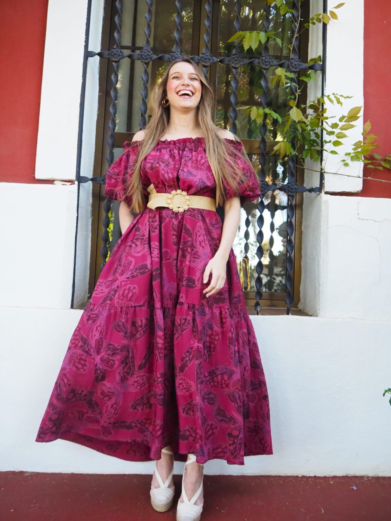 Vestido largo floral abullonado