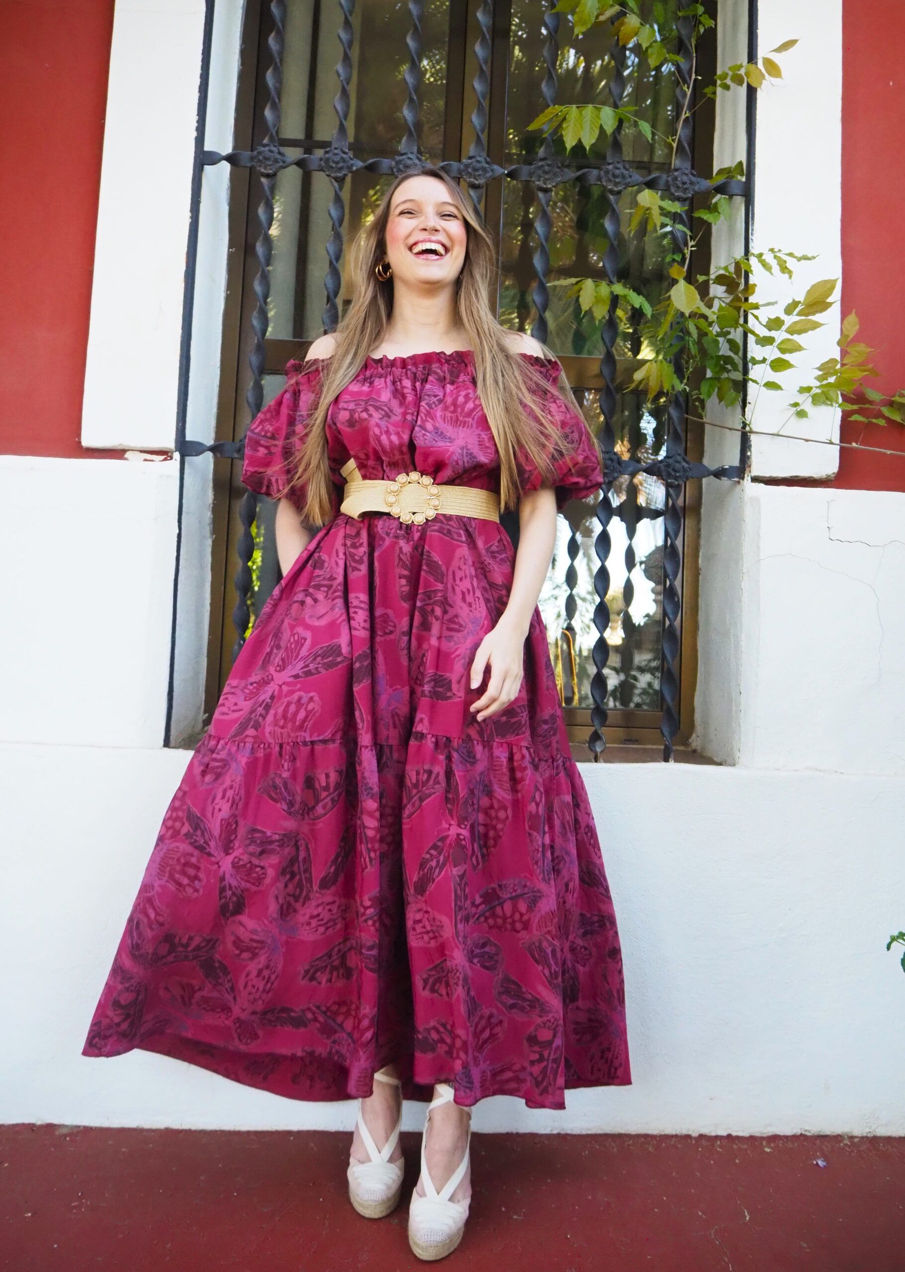 Vestido largo floral abullonado