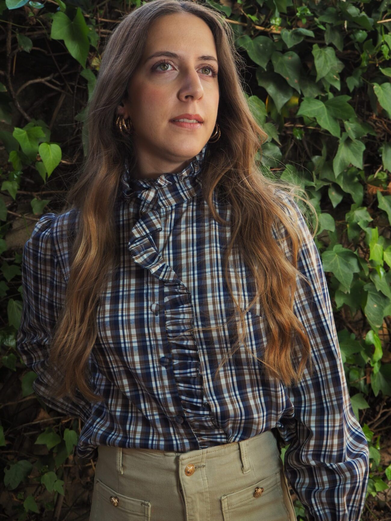 Blusa cuadros con cuello alzado