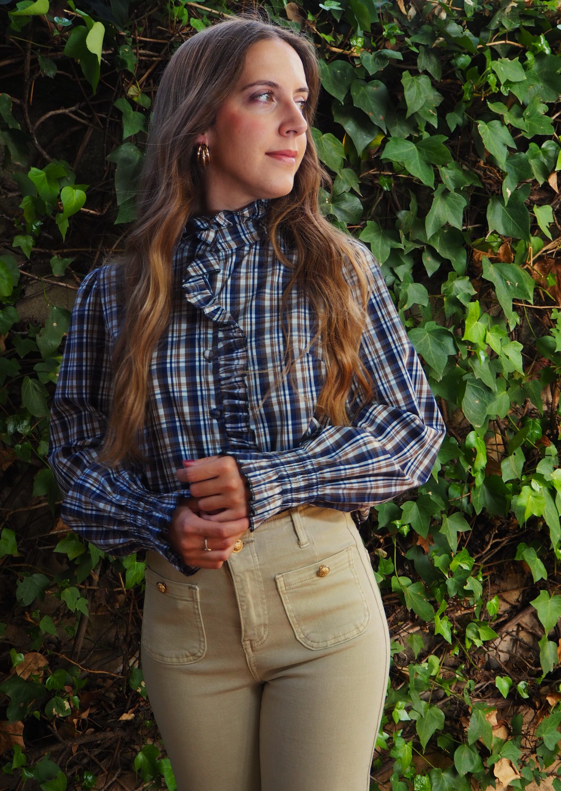 Blusa cuadros cuello alzado mujer - Imagen 3