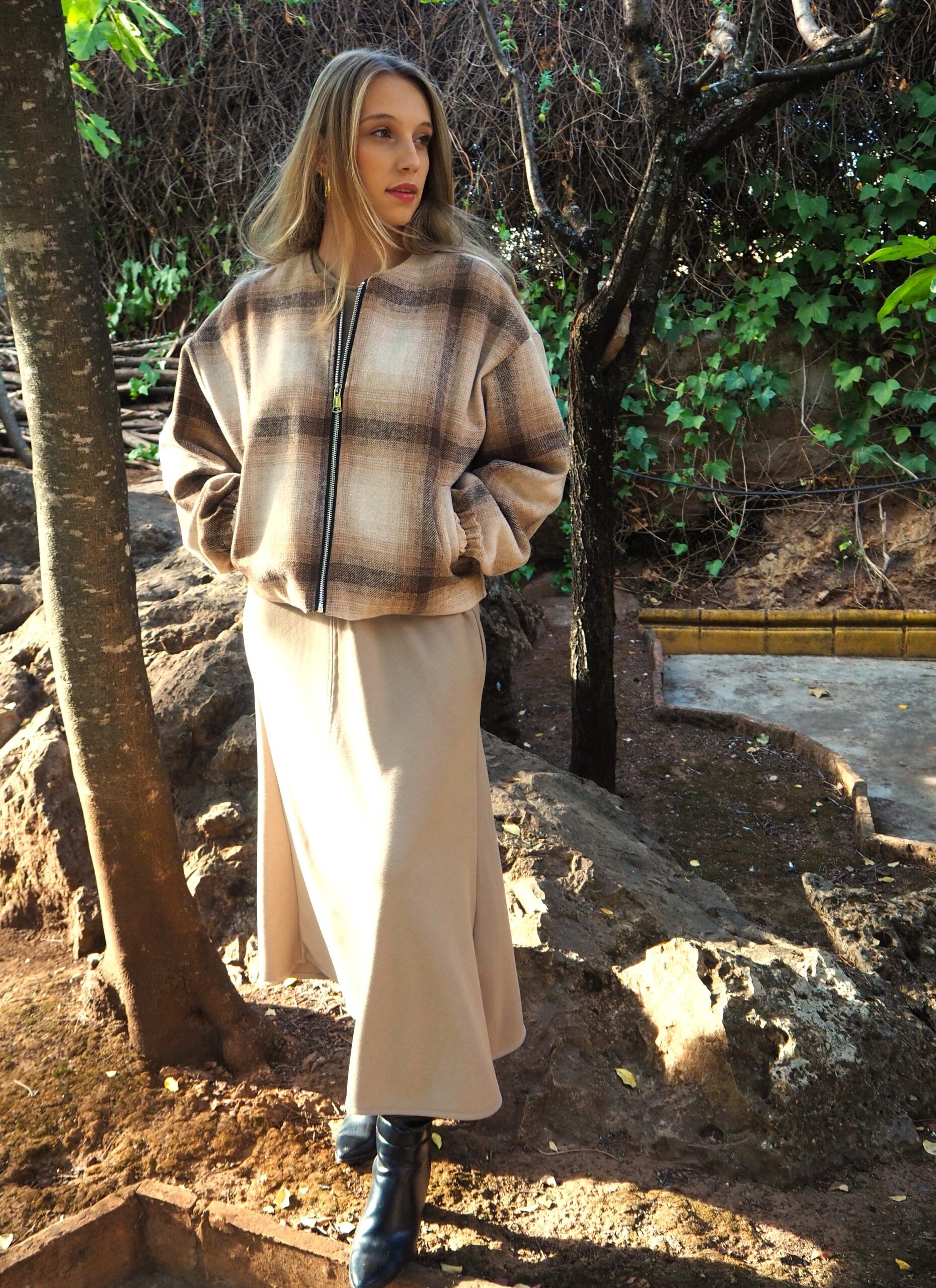 Chaqueta bomber de paño cuadros para mujer - Imagen 3