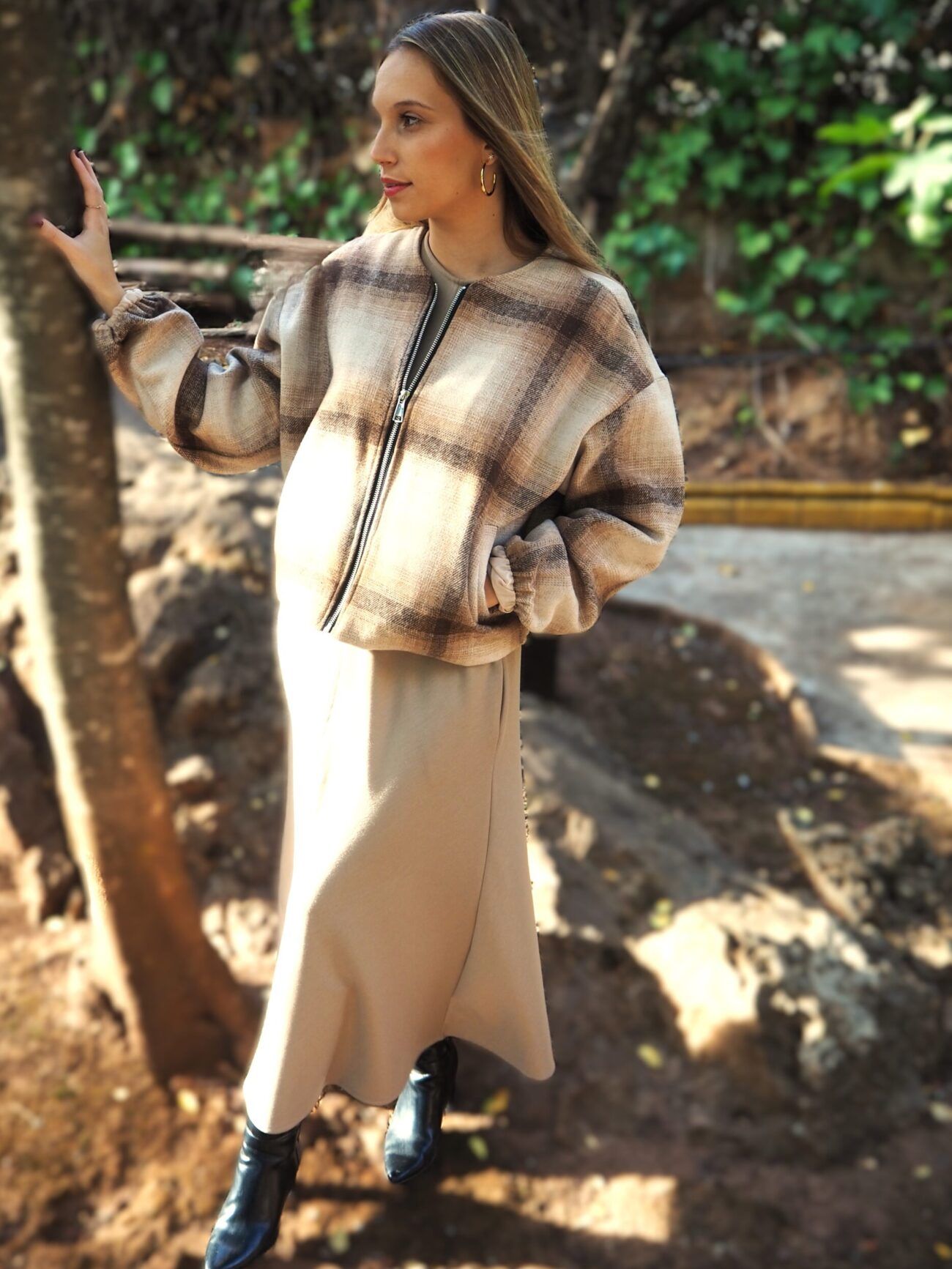 Chaqueta bomber de paño cuadros para mujer