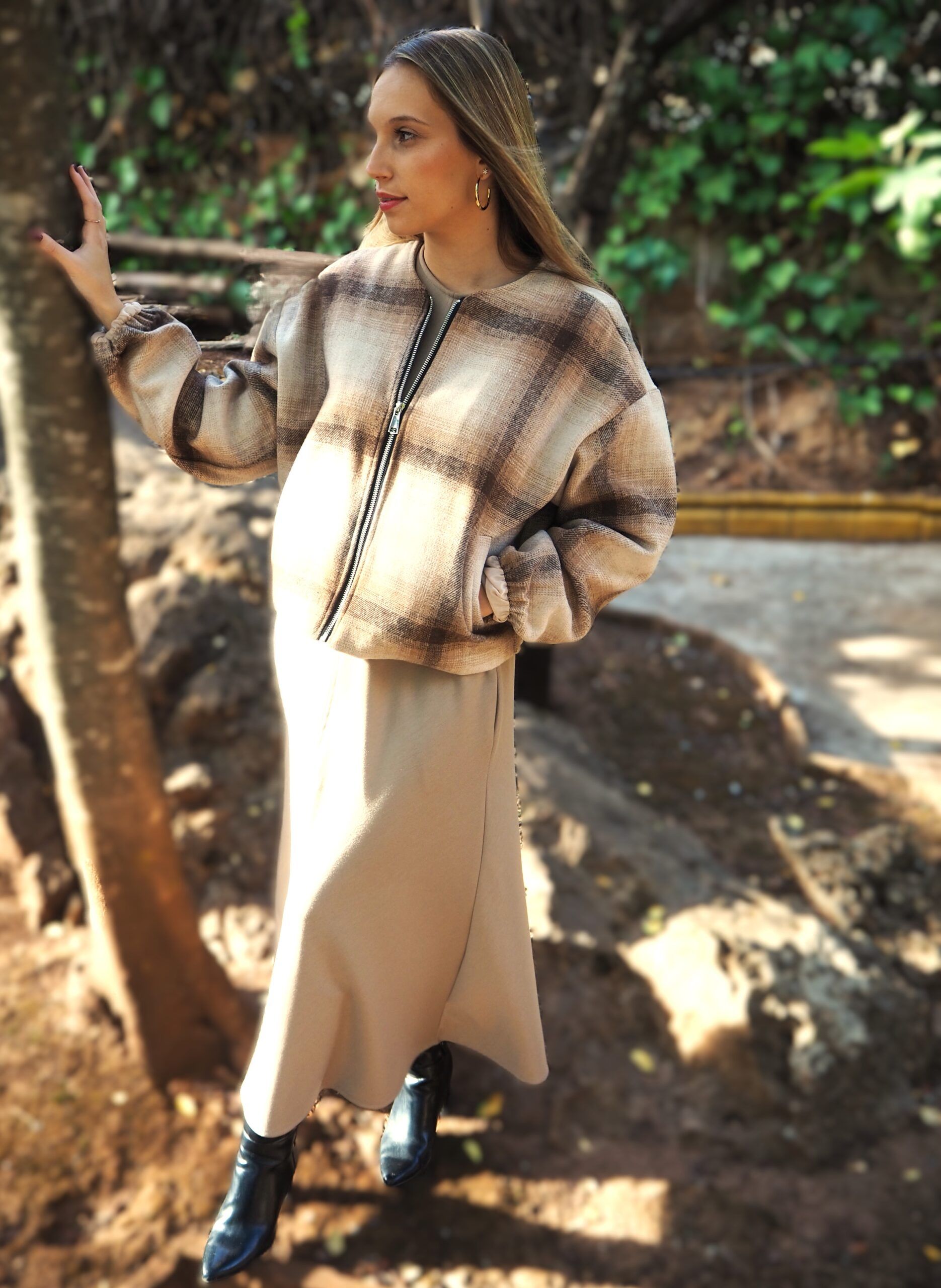 Chaqueta bomber de paño cuadros para mujer
