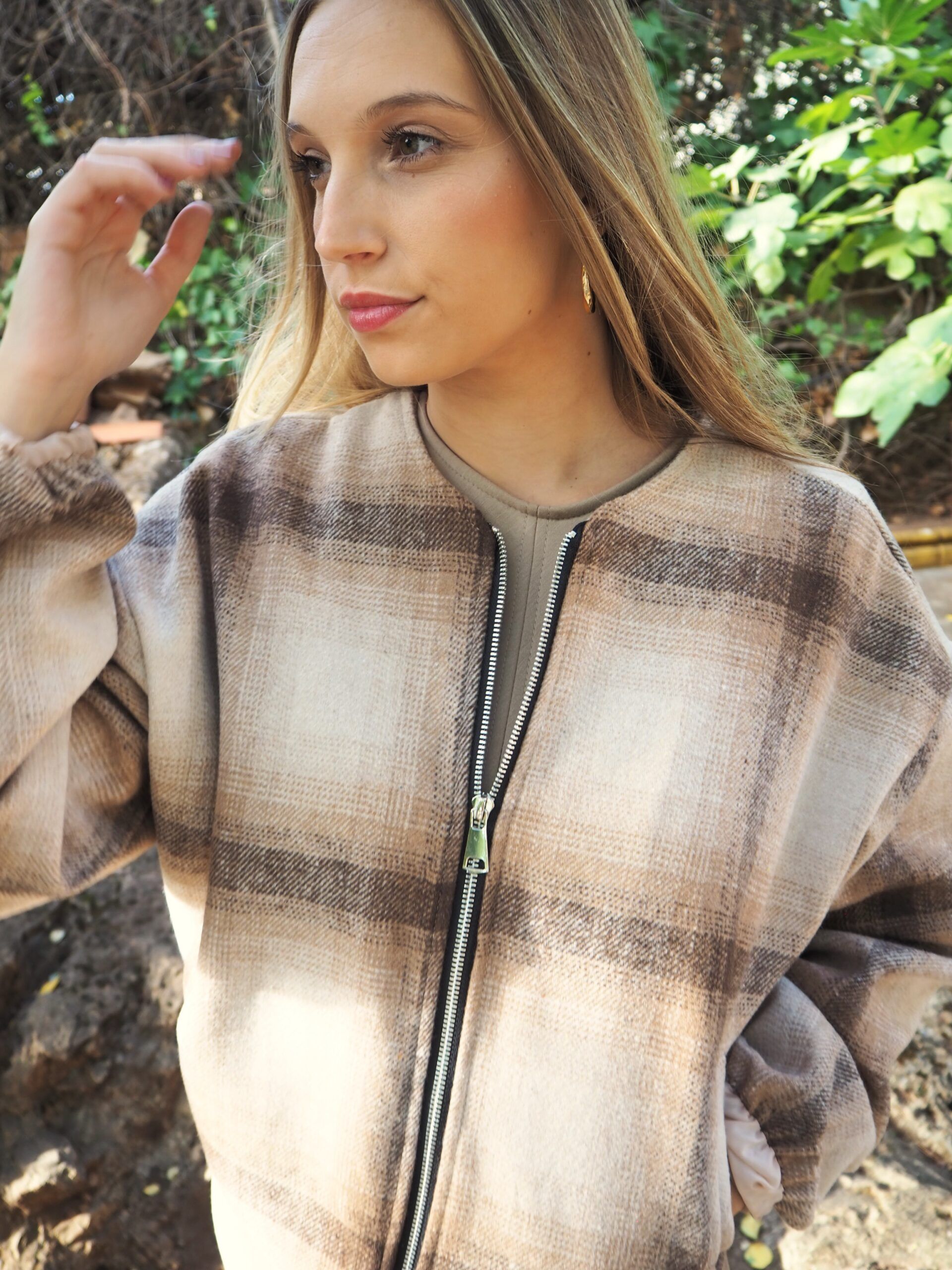 Chaqueta bomber de paño cuadros para mujer - Imagen 2