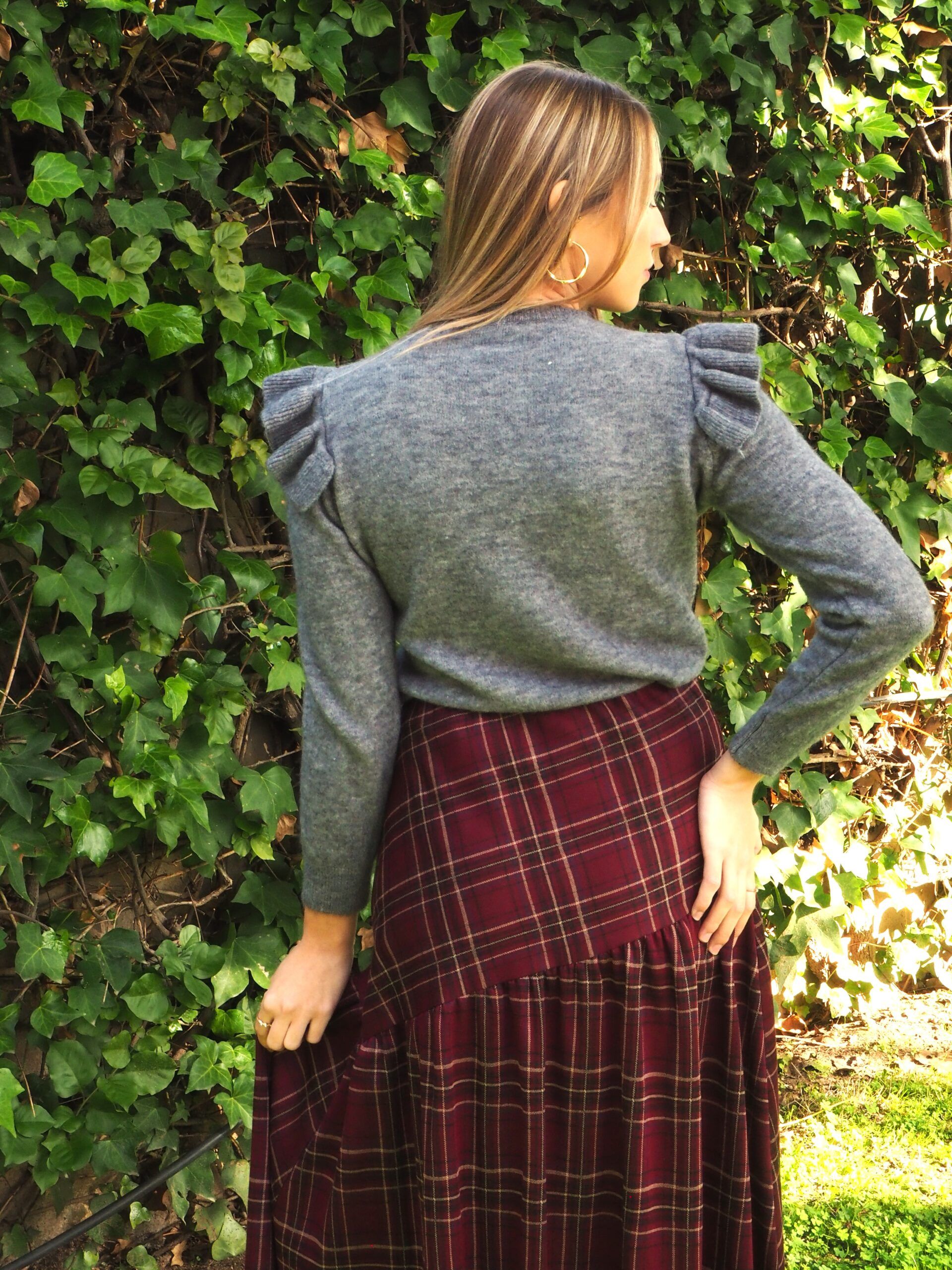 Falda midi cuadro escoces corte cadera mujer - Imagen 6