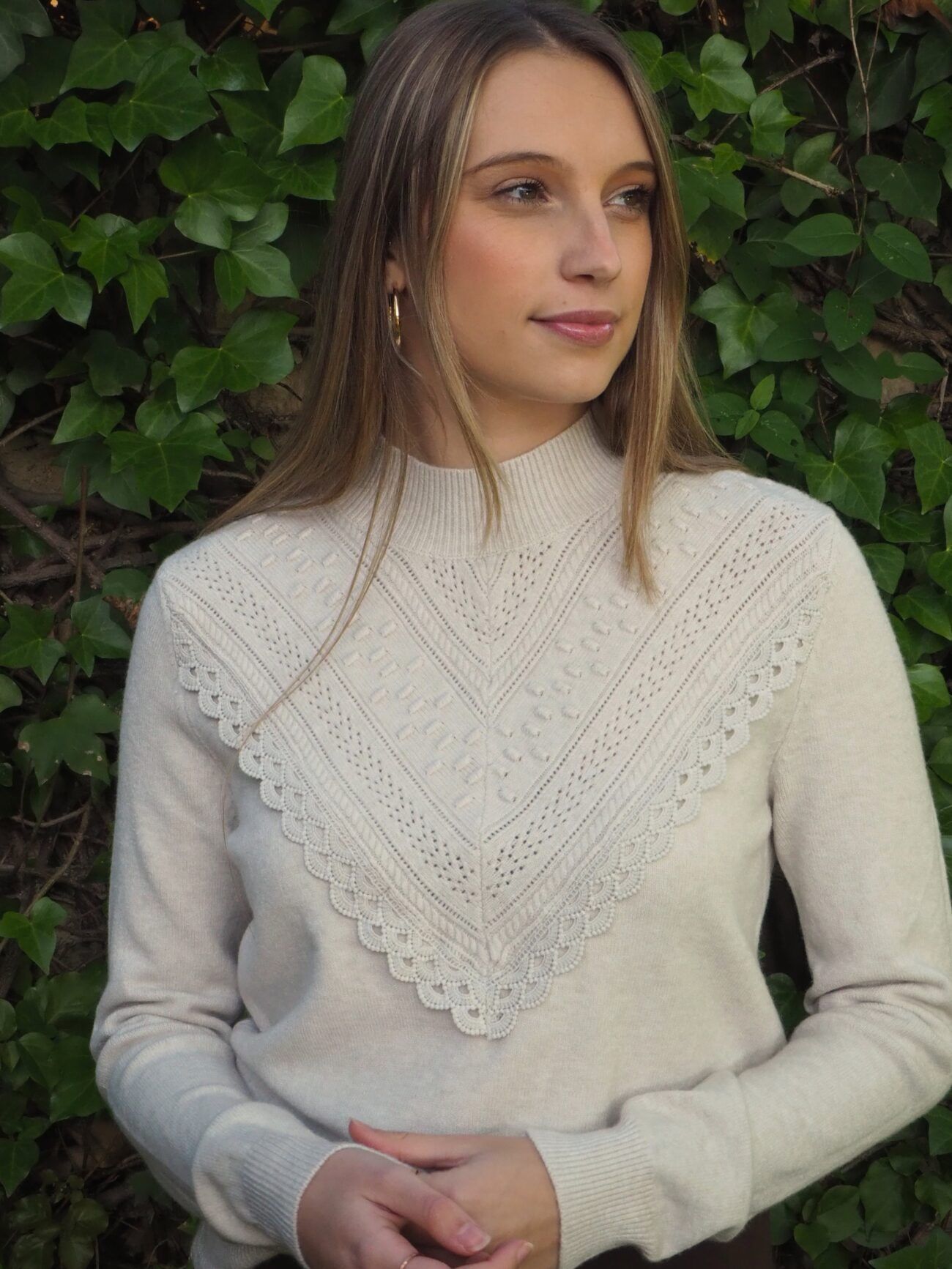 Jersey cuello perkins puntilla en pico mujer