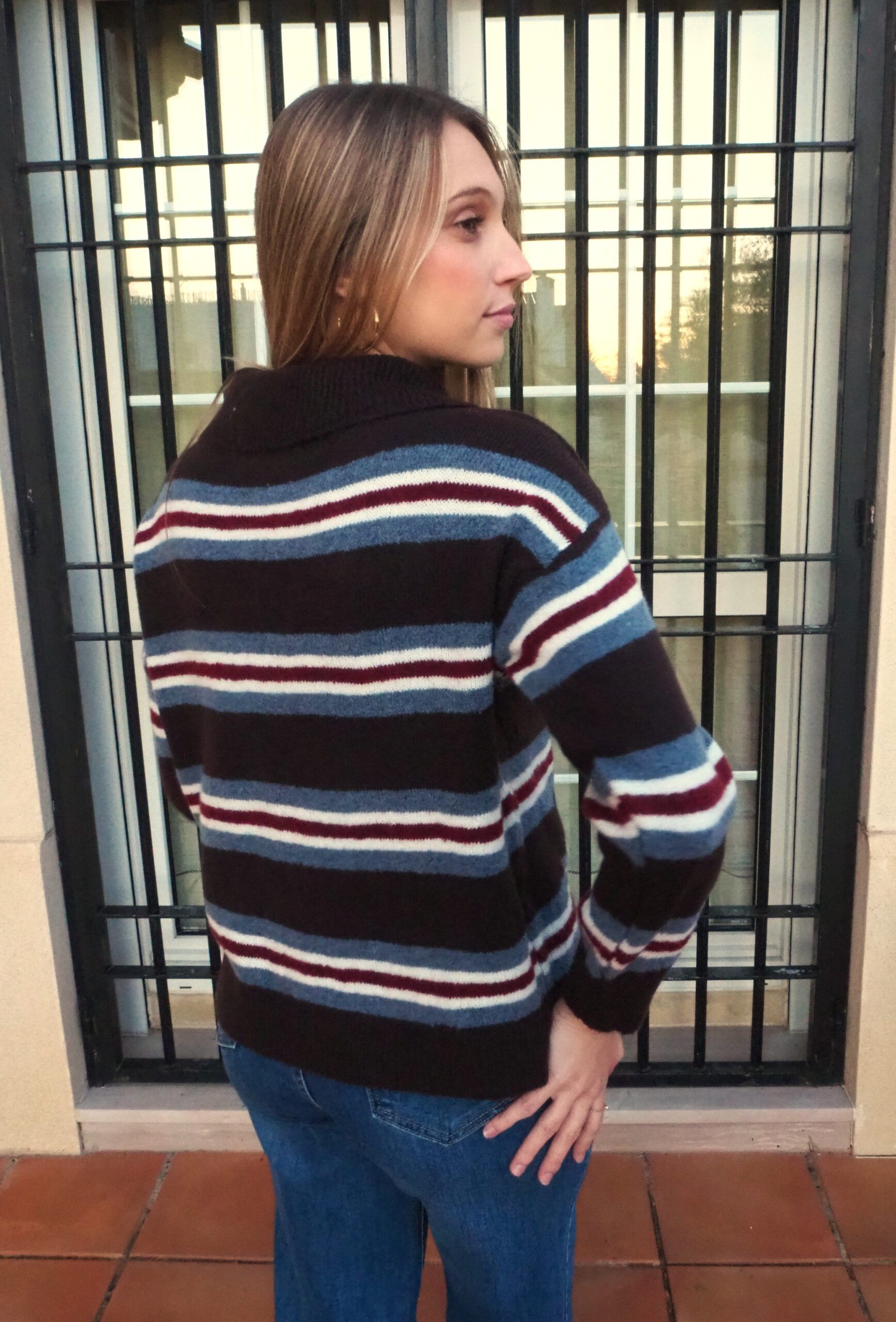 Jersey polo abotonado de rayas mujer - Imagen 6