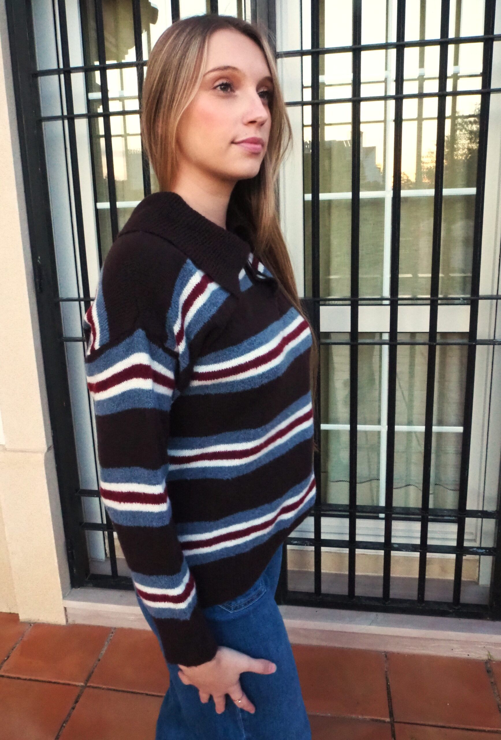 Jersey polo abotonado de rayas mujer - Imagen 5