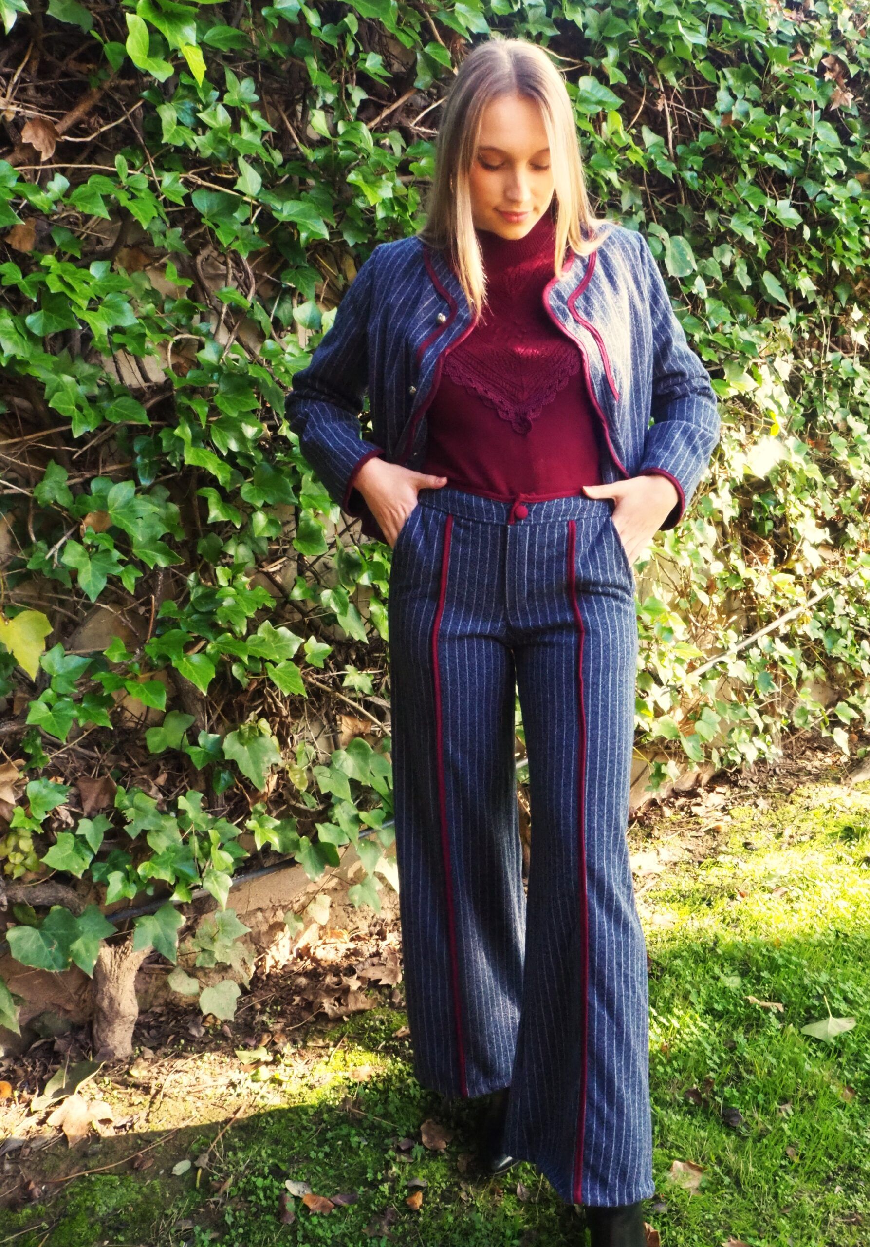 Pantalón lana raya diplomática mujer - Imagen 3