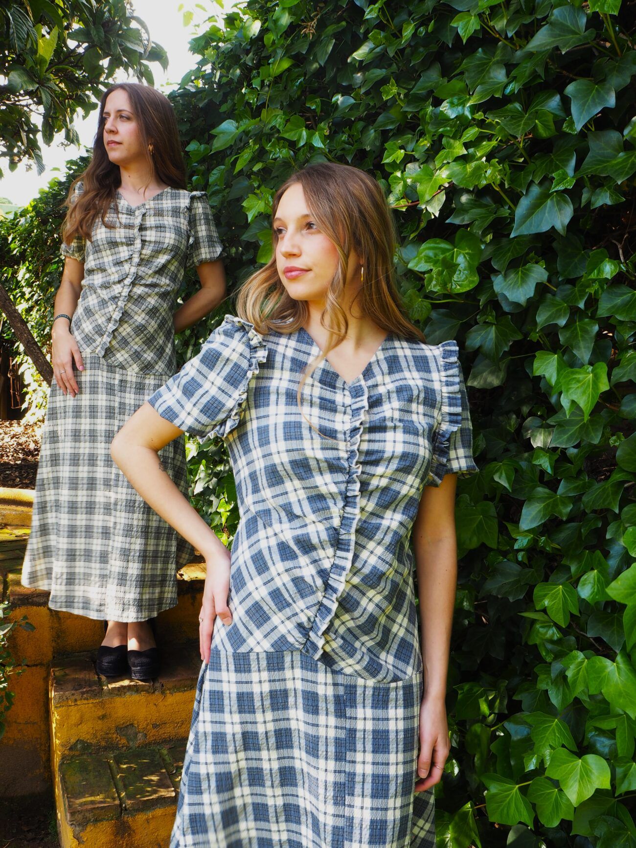 Vestido drapeado de cuadros asimétrico mujer