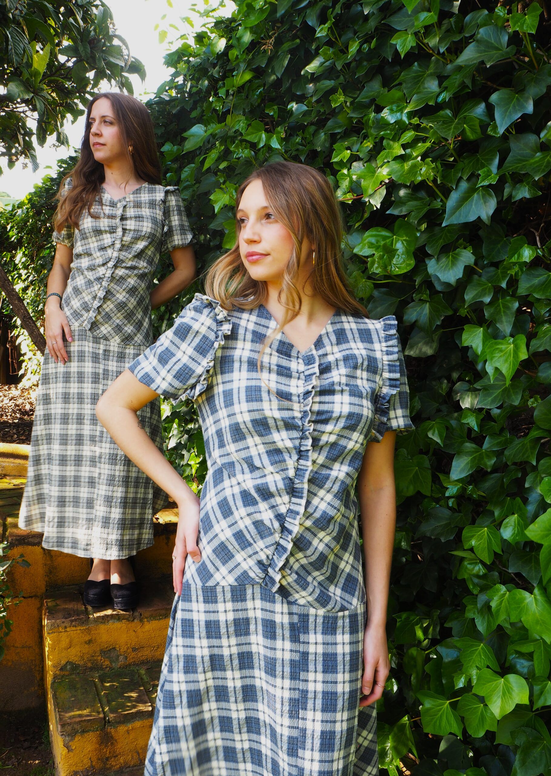 Vestido drapeado de cuadros asimétrico mujer