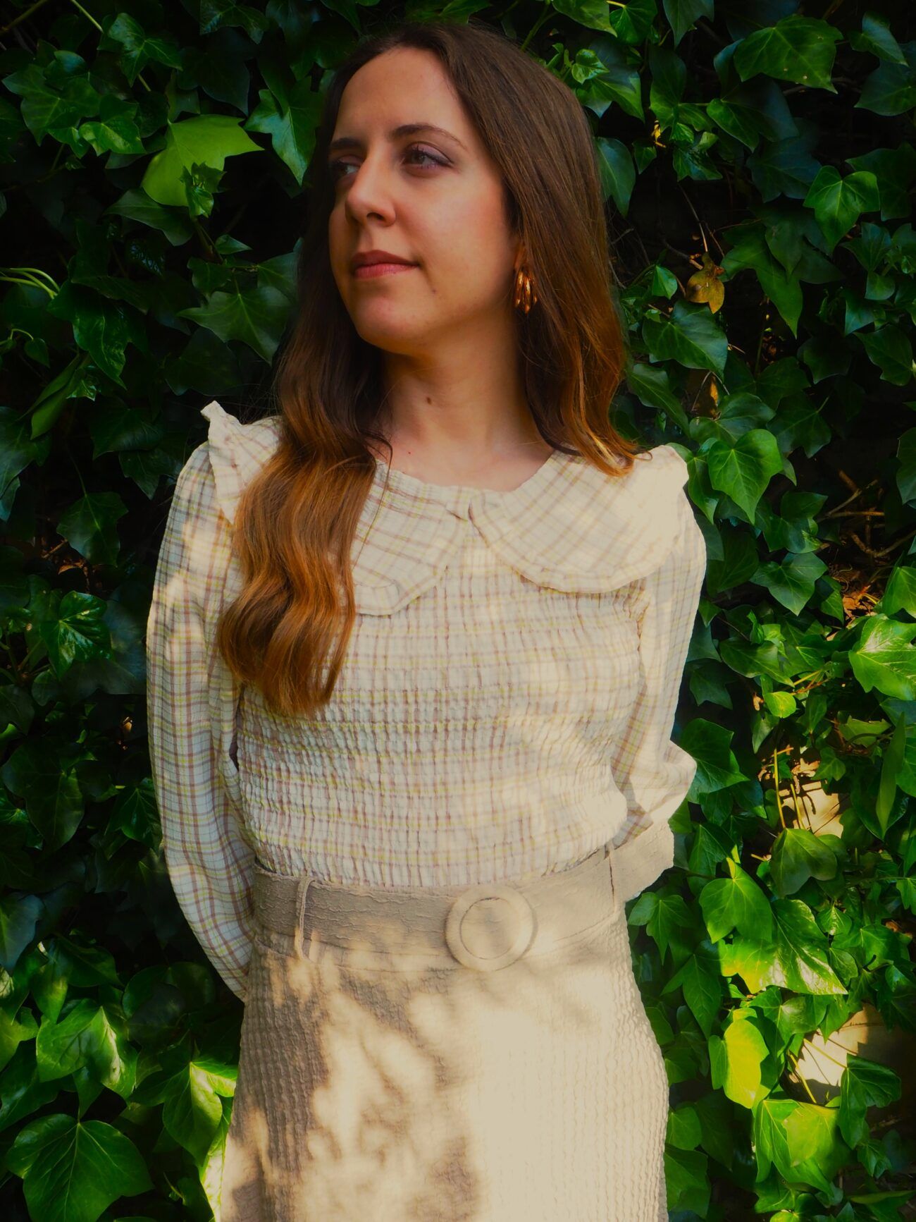 Blusa de cuadros nido de abeja y cuello bebé mujer