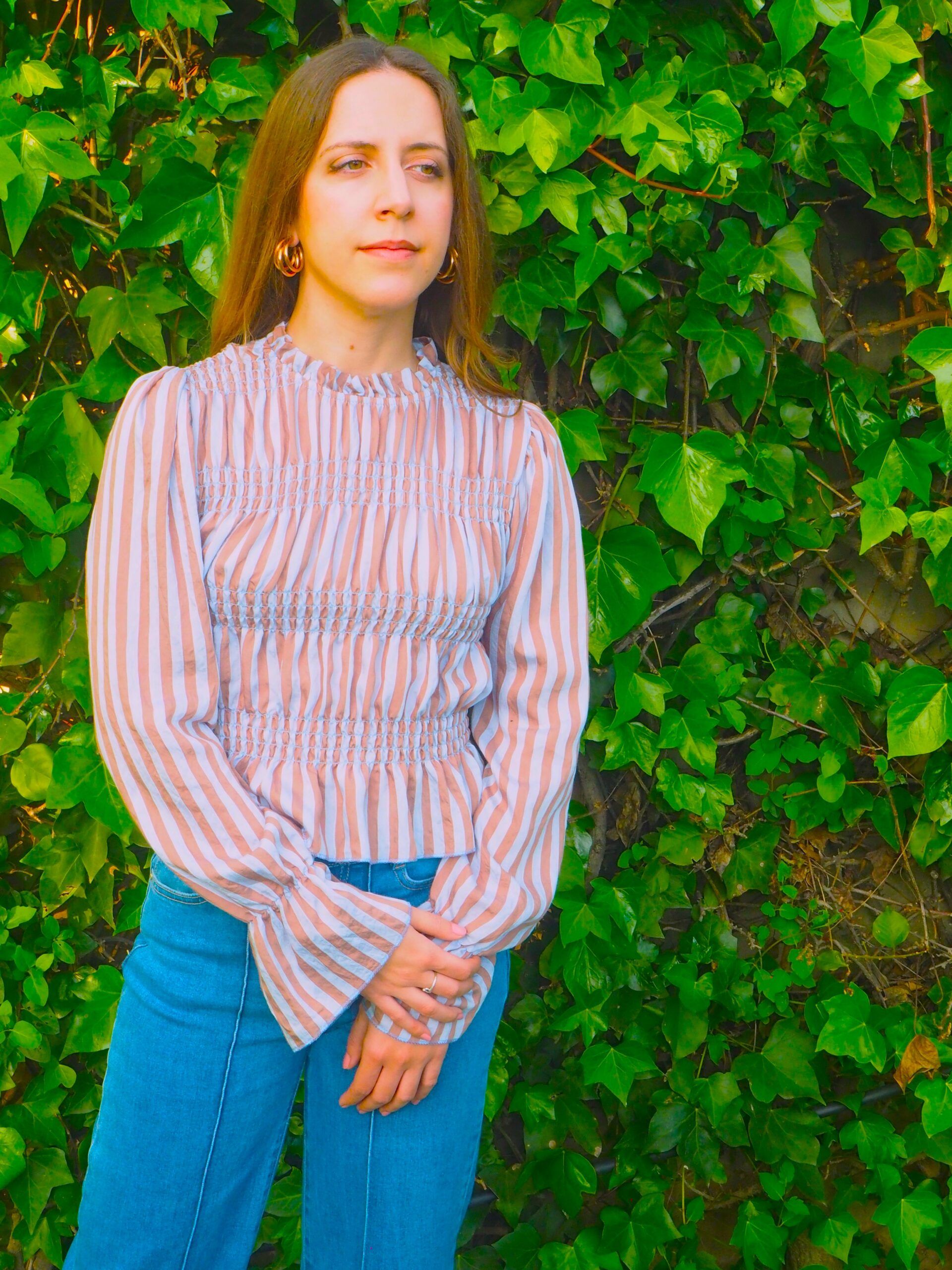 Blusa de rayas efecto nido de abeja elástico mujer - Imagen 11