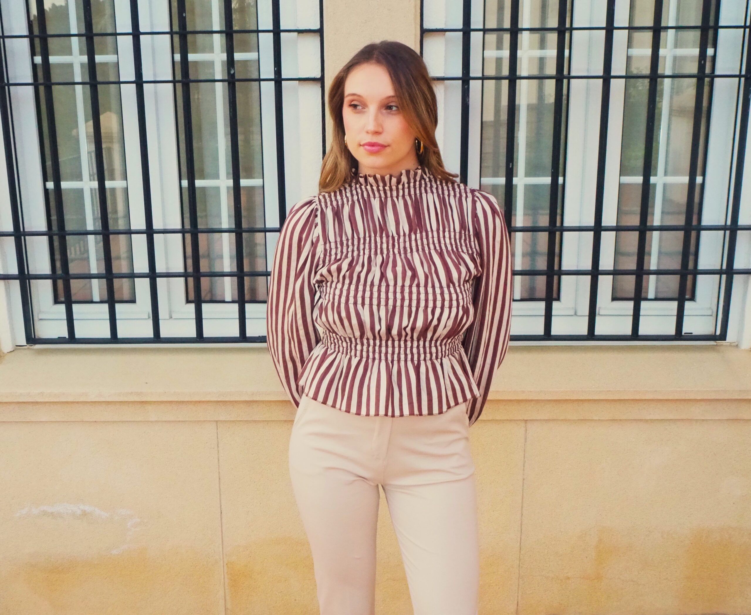 Blusa de rayas efecto nido de abeja elástico mujer - Imagen 2