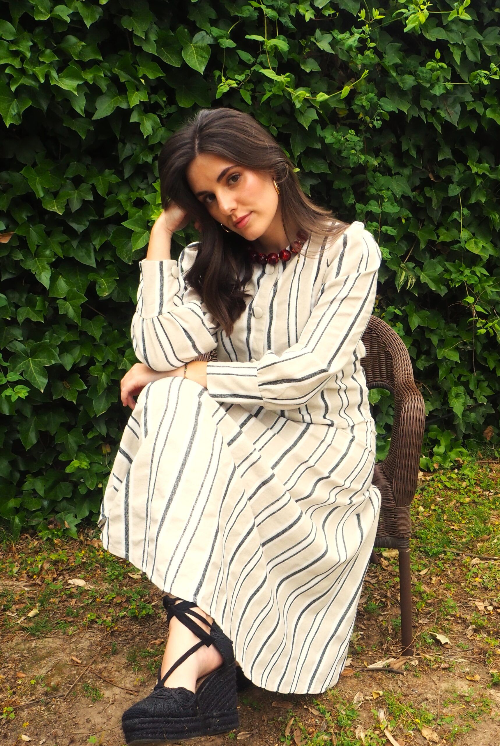 Falda raya hebrea largo asimétrico mujer beige - Imagen 8