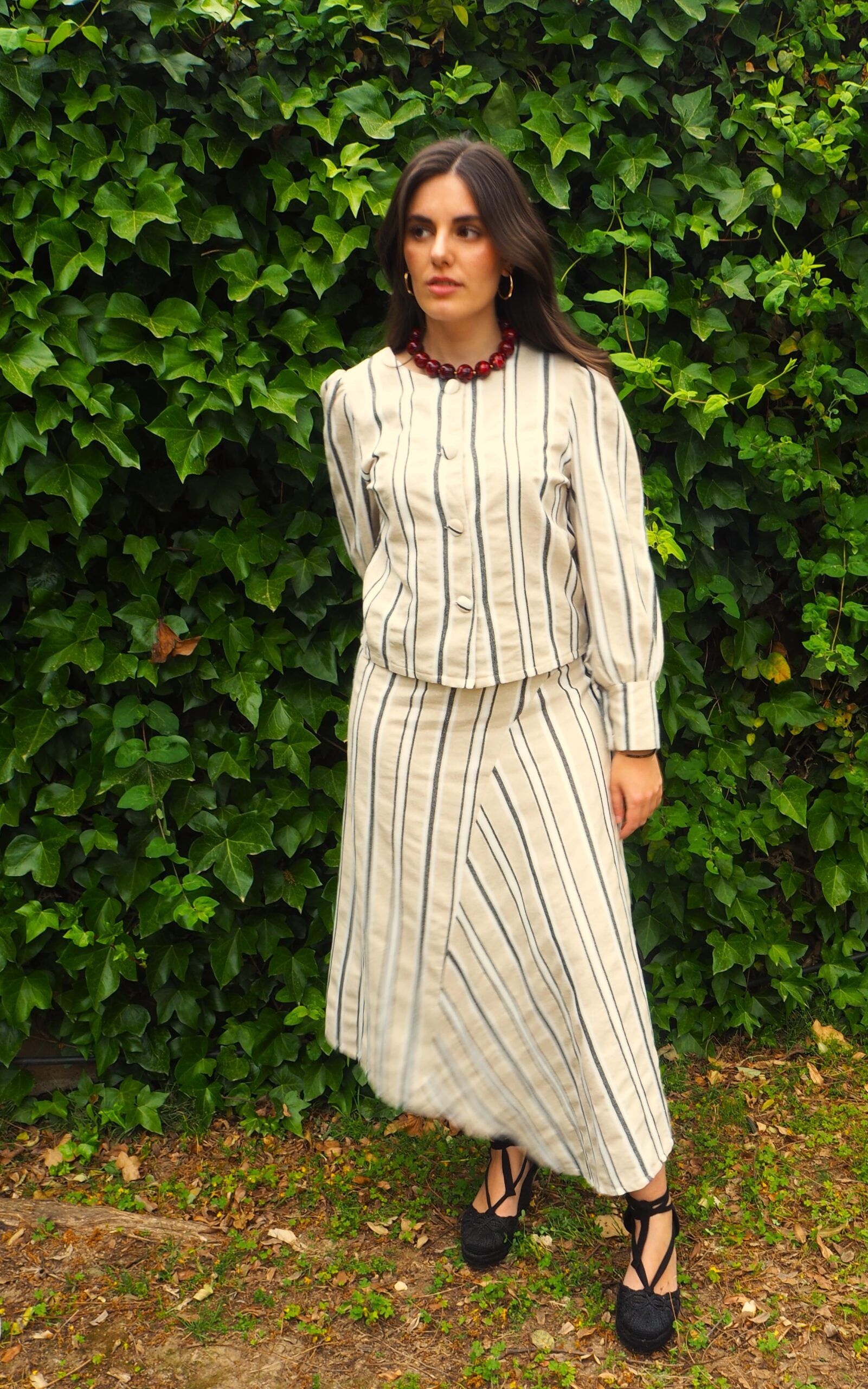 Falda raya hebrea largo asimétrico mujer beige - Imagen 9