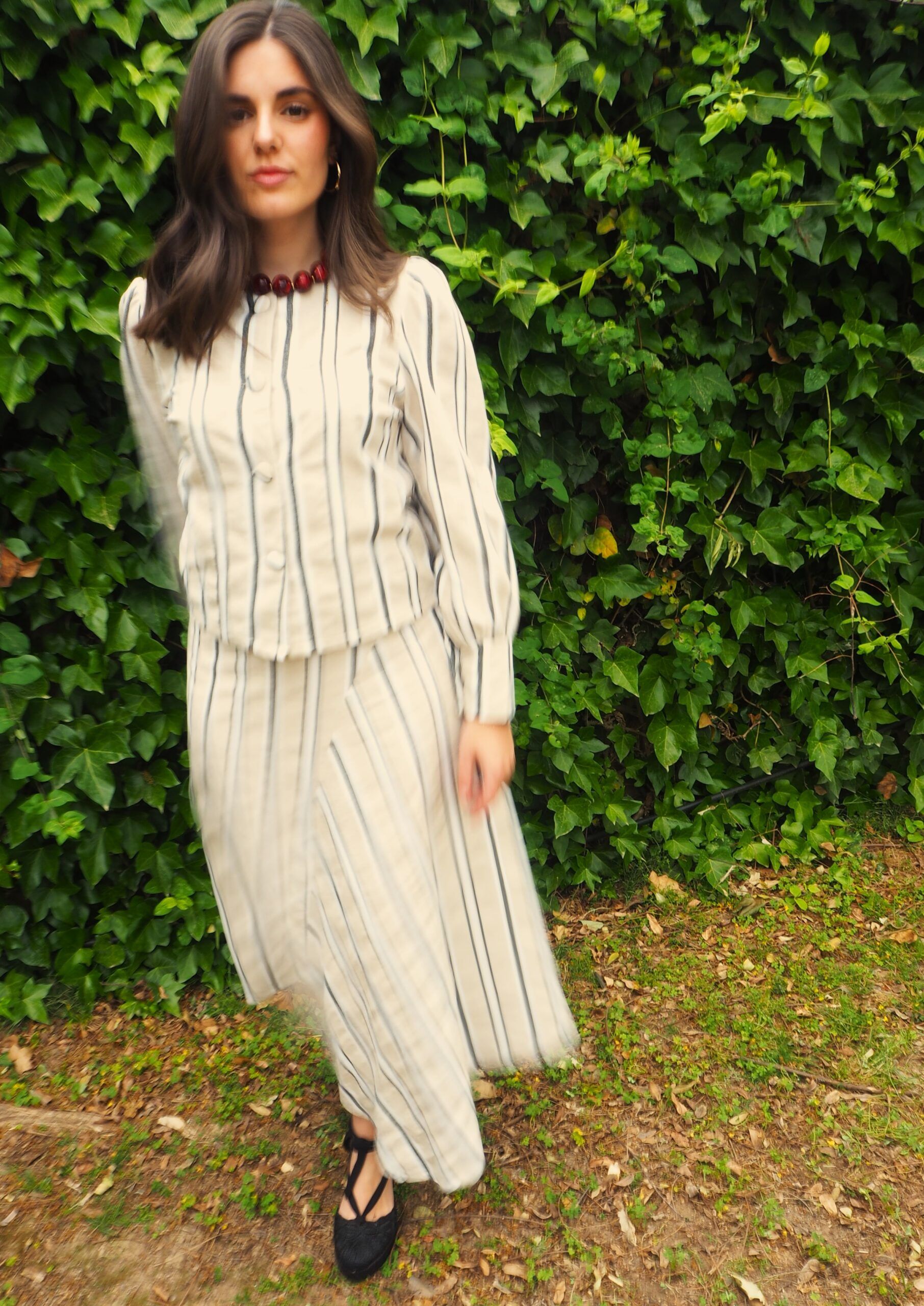 Falda raya hebrea largo asimétrico mujer beige - Imagen 7