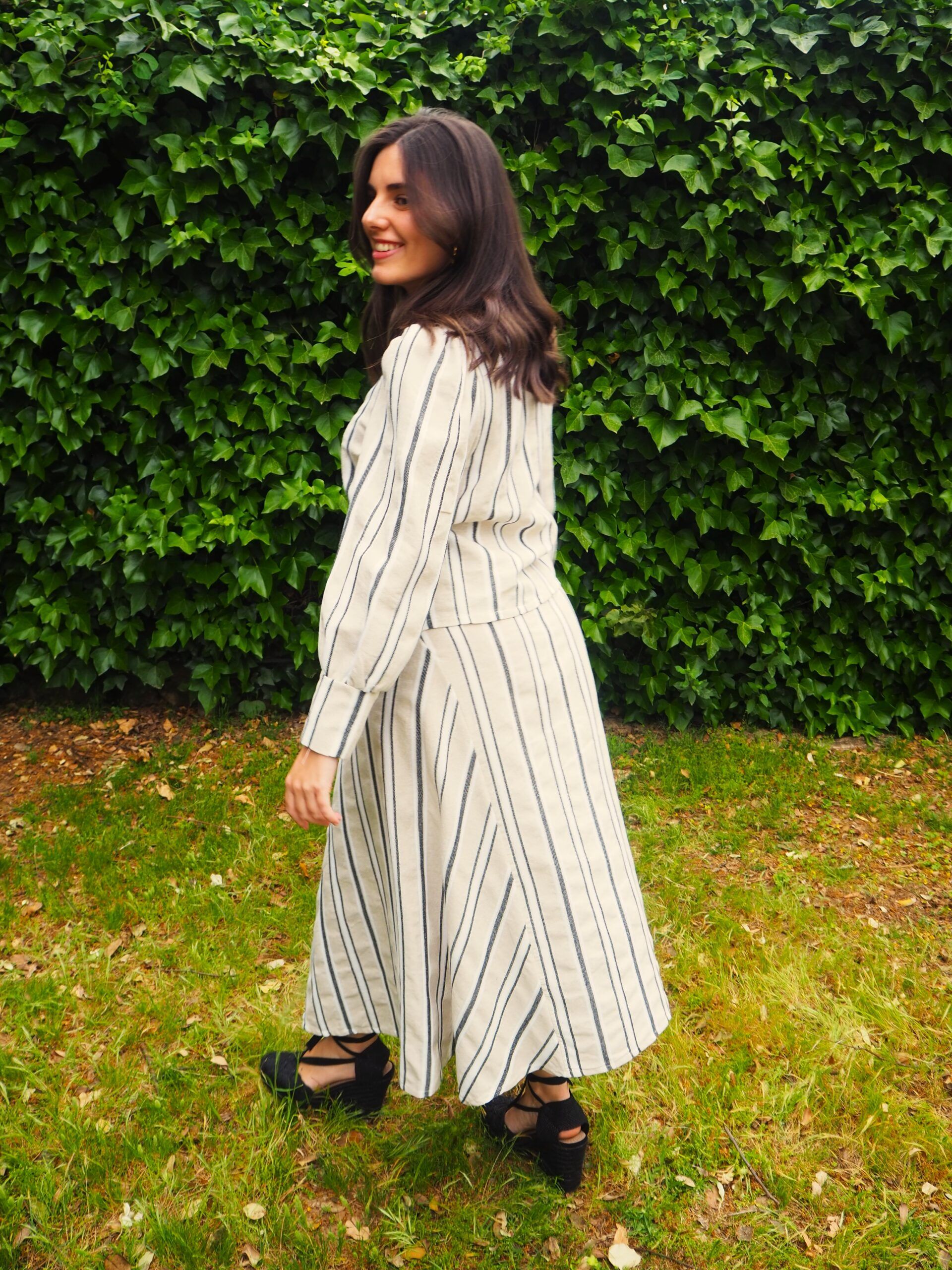 Falda raya hebrea largo asimétrico mujer beige - Imagen 6