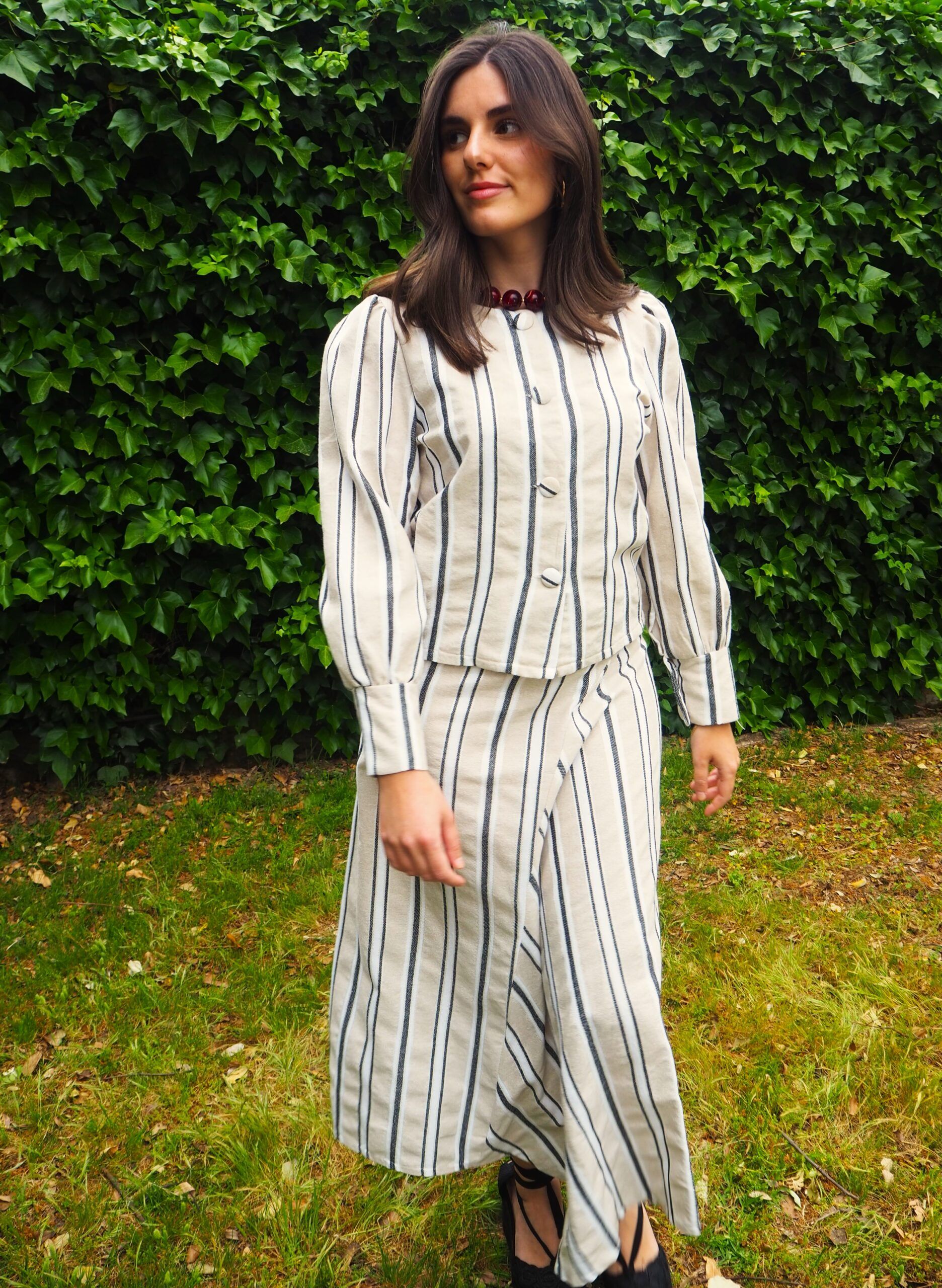 Falda raya hebrea largo asimétrico mujer beige - Imagen 4