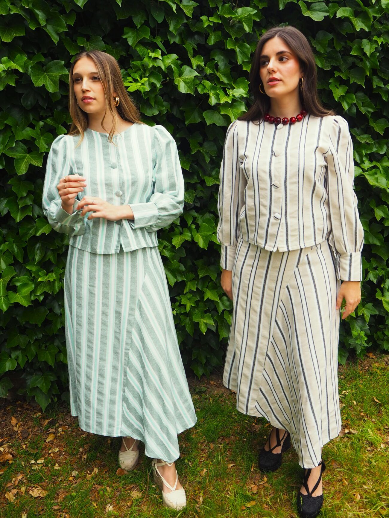 Falda raya hebrea largo asimétrico mujer verde