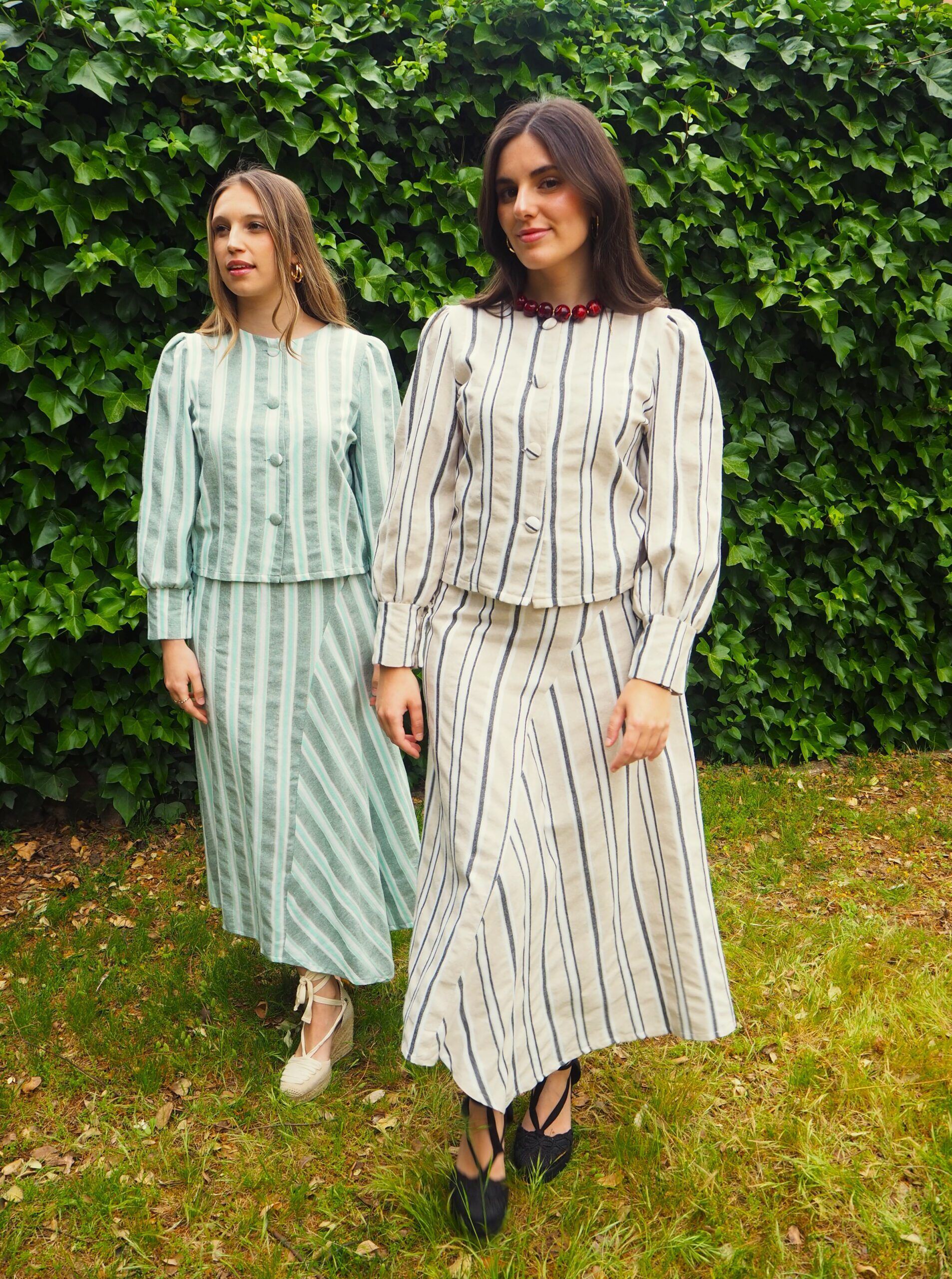 Falda raya hebrea largo asimétrico mujer beige - Imagen 3